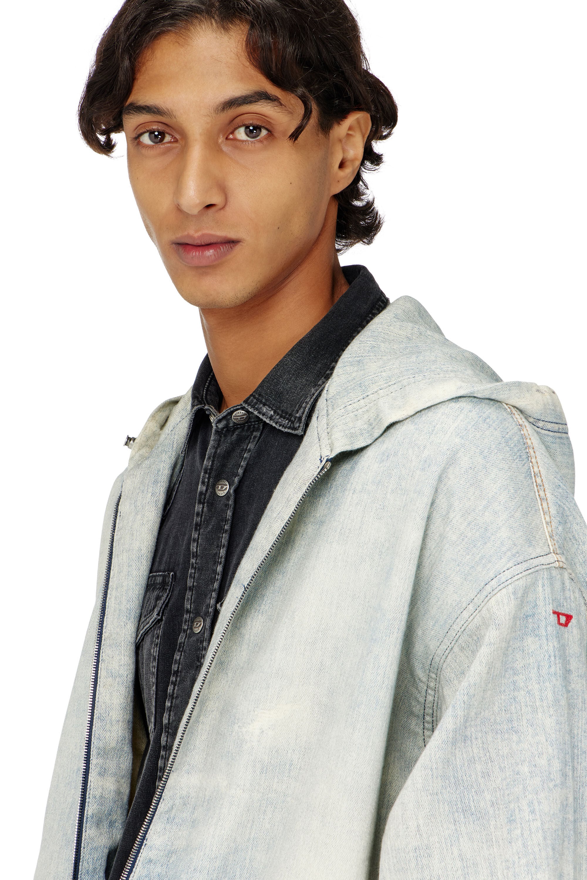 Diesel - D-WYNNY JOGG, Herren Hooded JoggJeans jacke mit trompe-l&rsquo;oeil in Hellblau - 5