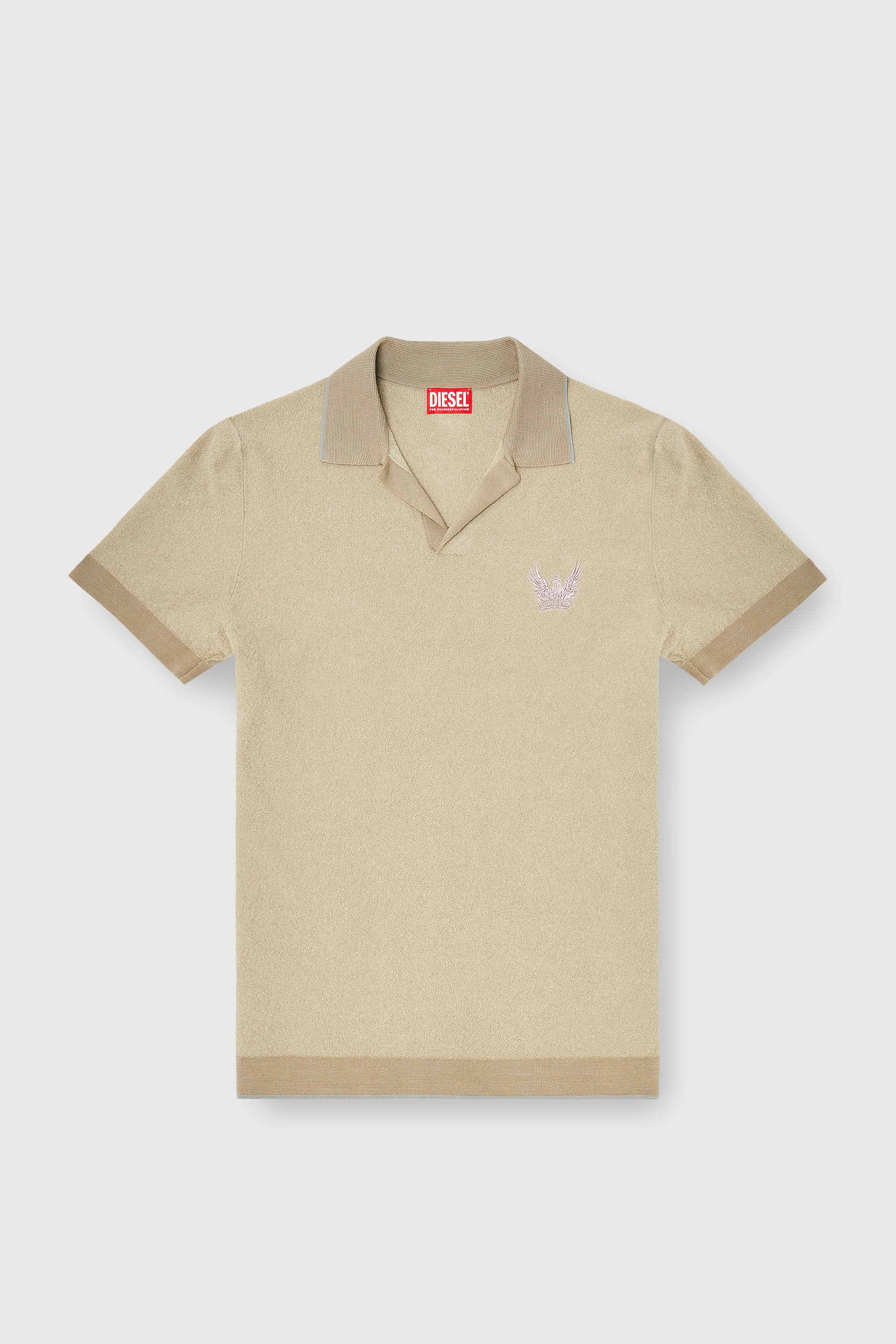 Diesel - K-RAILES, Herren Poloshirt aus Boucl&eacute;-Strick mit Phoenix-Logo in Beige - 2