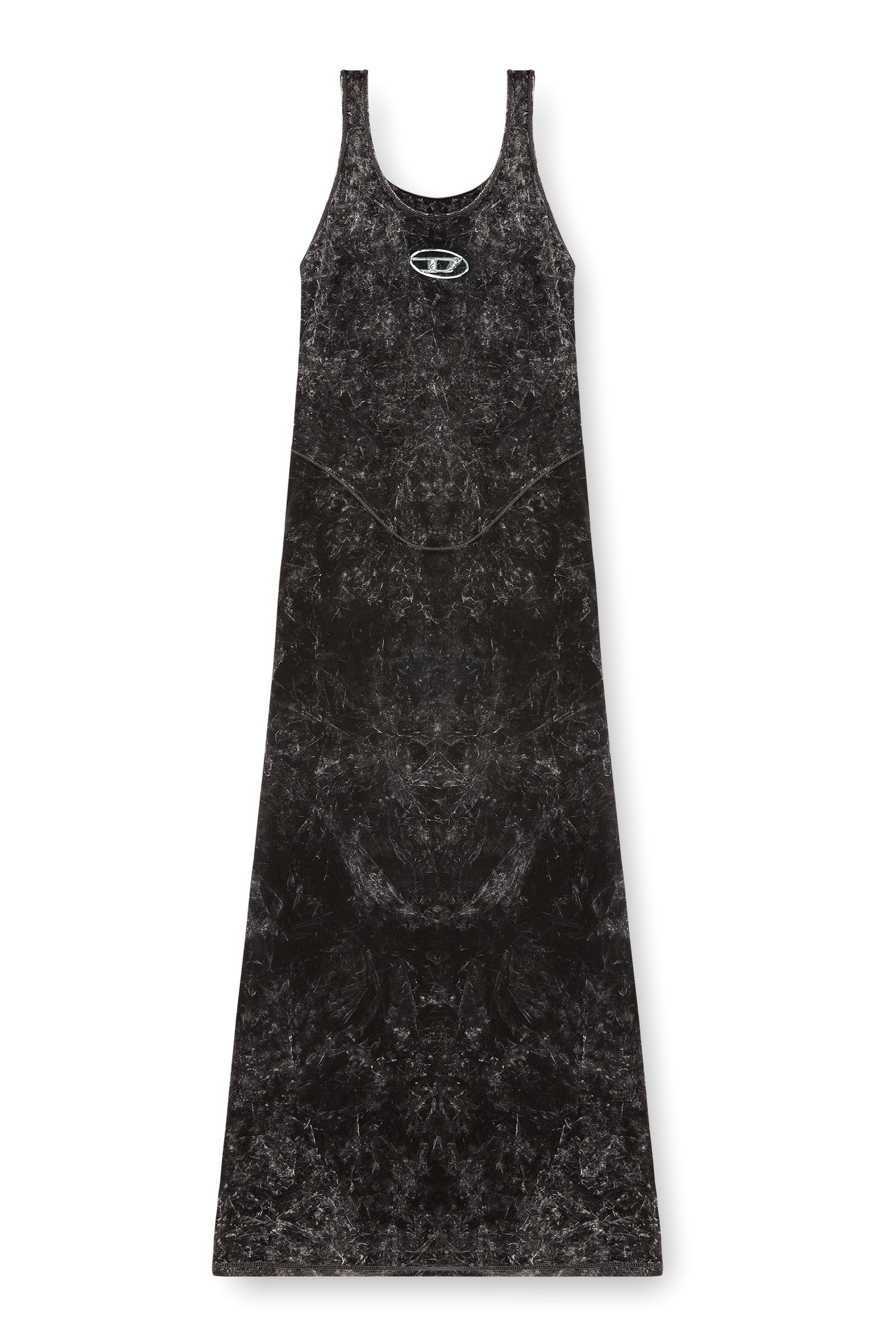 Diesel - D-AVENA-P1, Damen Maxikleid aus marmoriertem Stretch-Jersey in Schwarz - 2