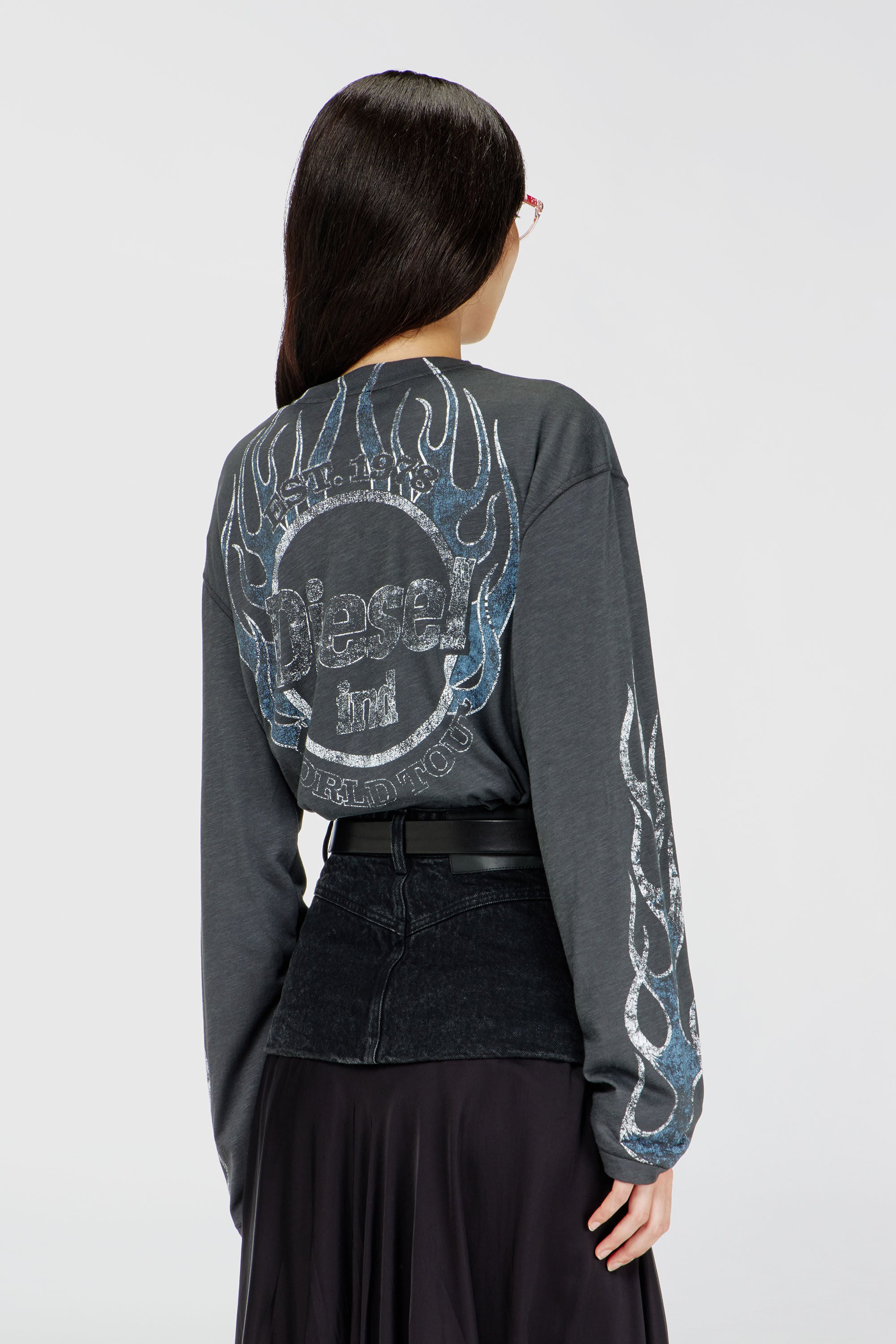 Diesel - T-HILARY-LS-B3, Woman's Long-sleeve T-shirt in slub jersey with crack print in Dark grey - 4