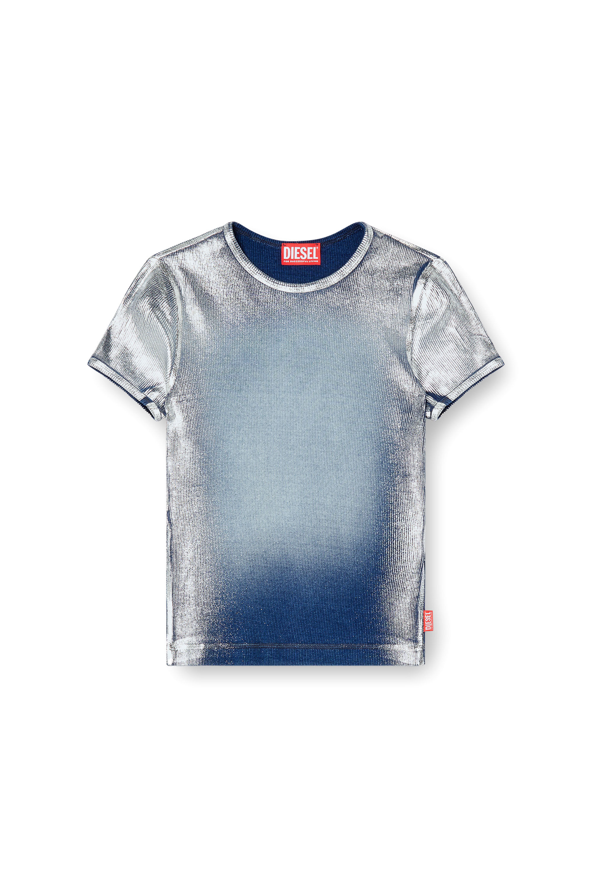 Damen Metallic-T-Shirt in ausgewaschener Optik | Blau | Diesel