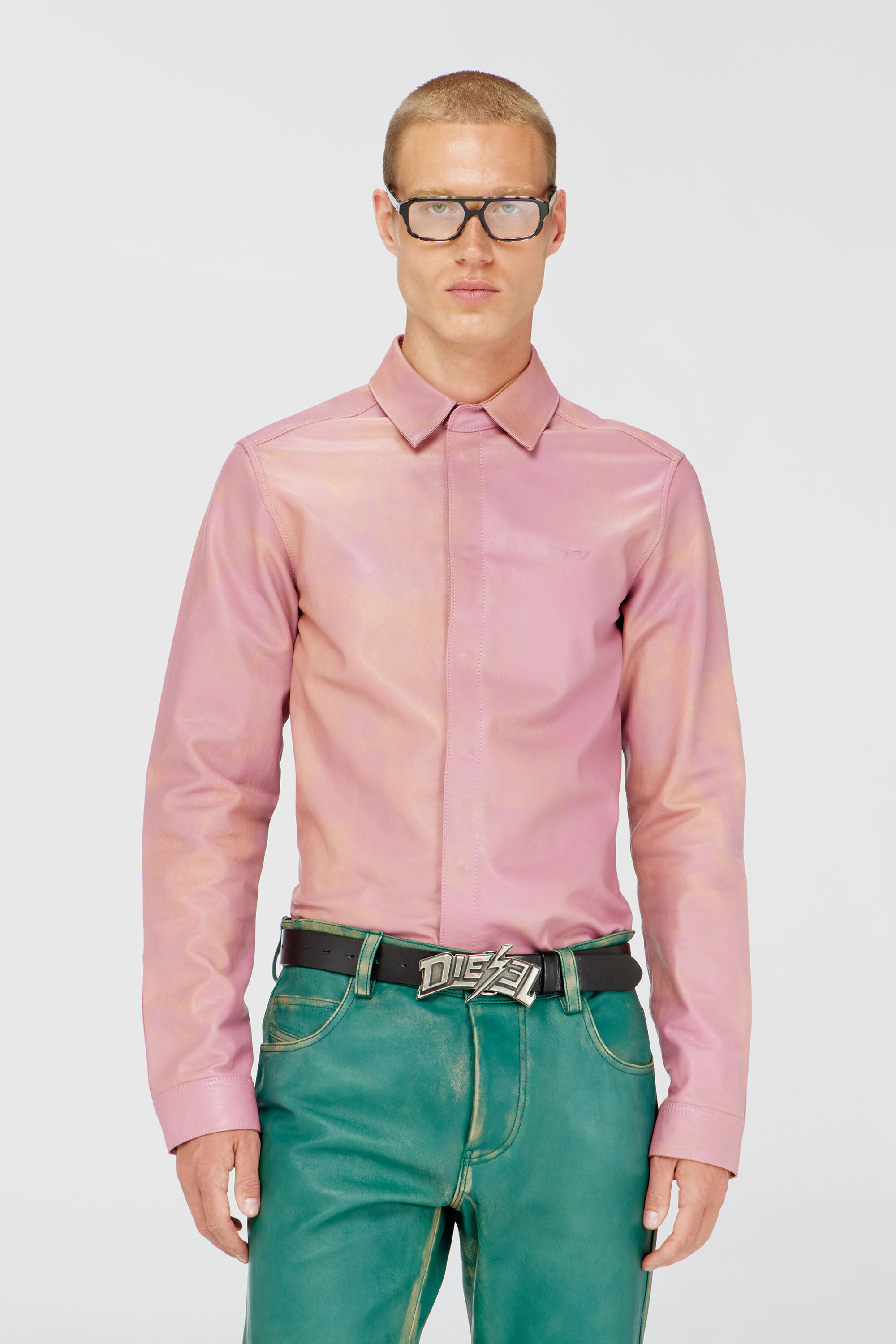 Diesel - S-CIRT, Herren Hemd aus behandeltem Leder in Rosa - 3