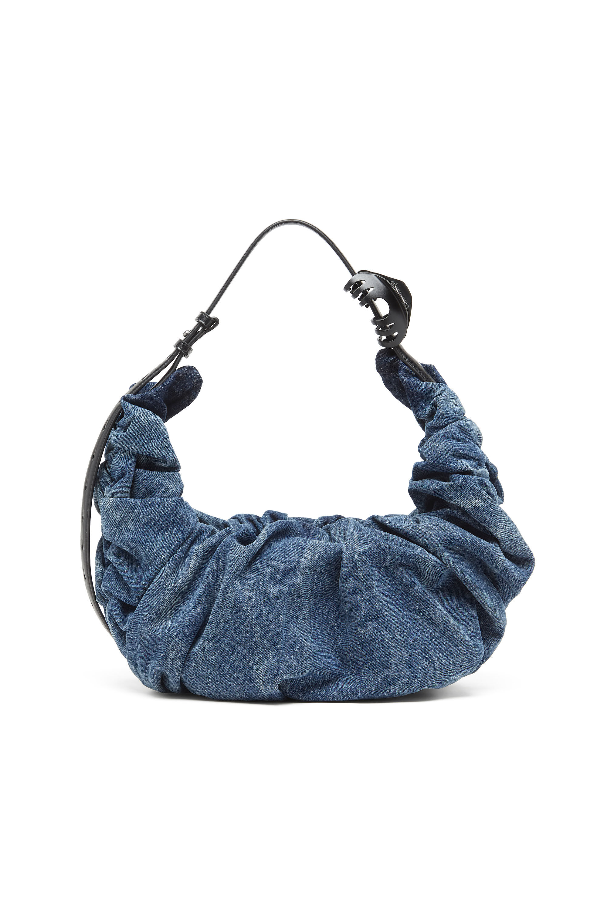 Diesel - GRAB-D HOBO L, Damen Grab-D L-Gro&szlig;e, geknitterte Hobo-Tasche aus behandeltem Denim in Mittelblau - 2