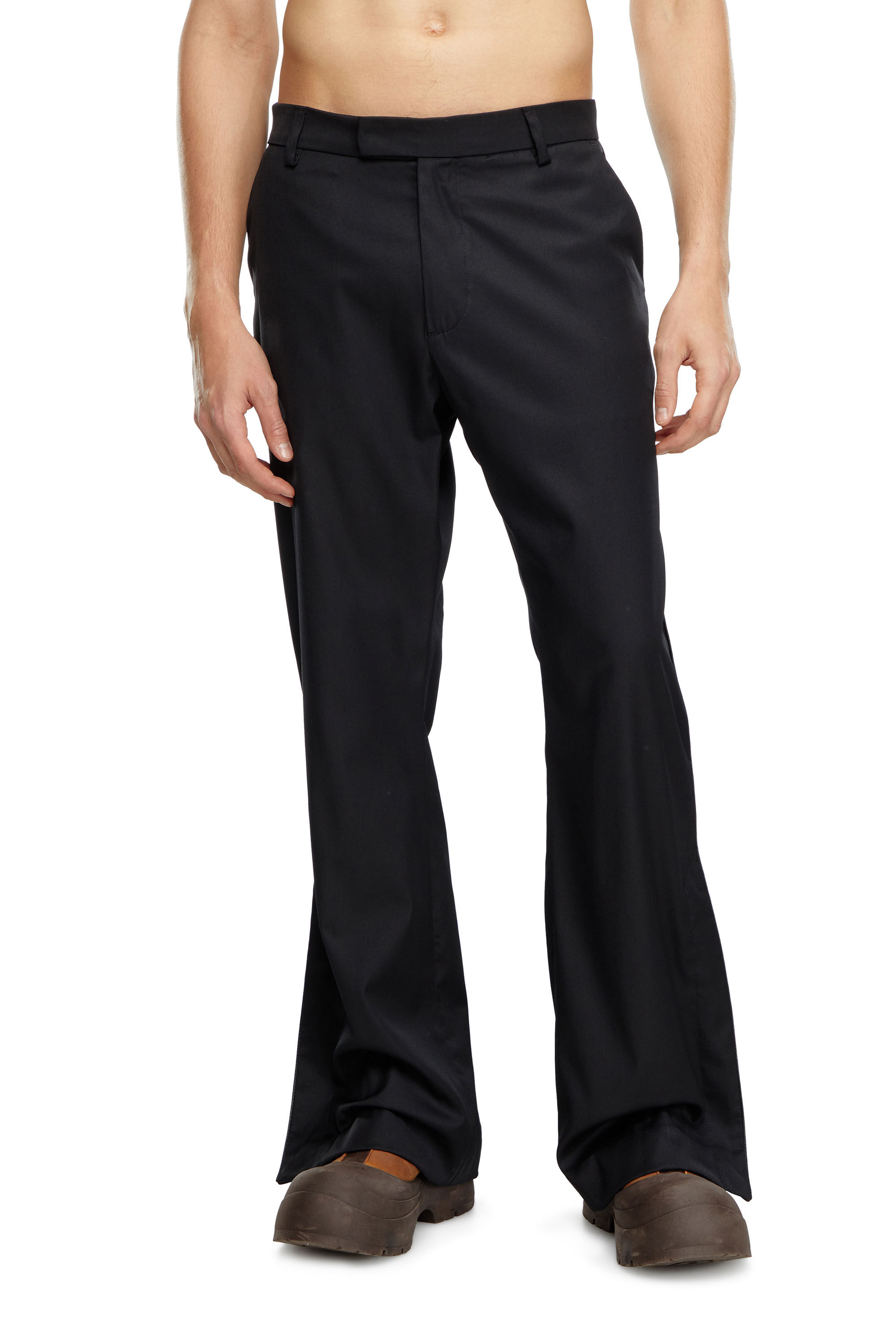 Diesel - P-AMMIR, Man Wool-nylon pants with side slits in Black - Image 3