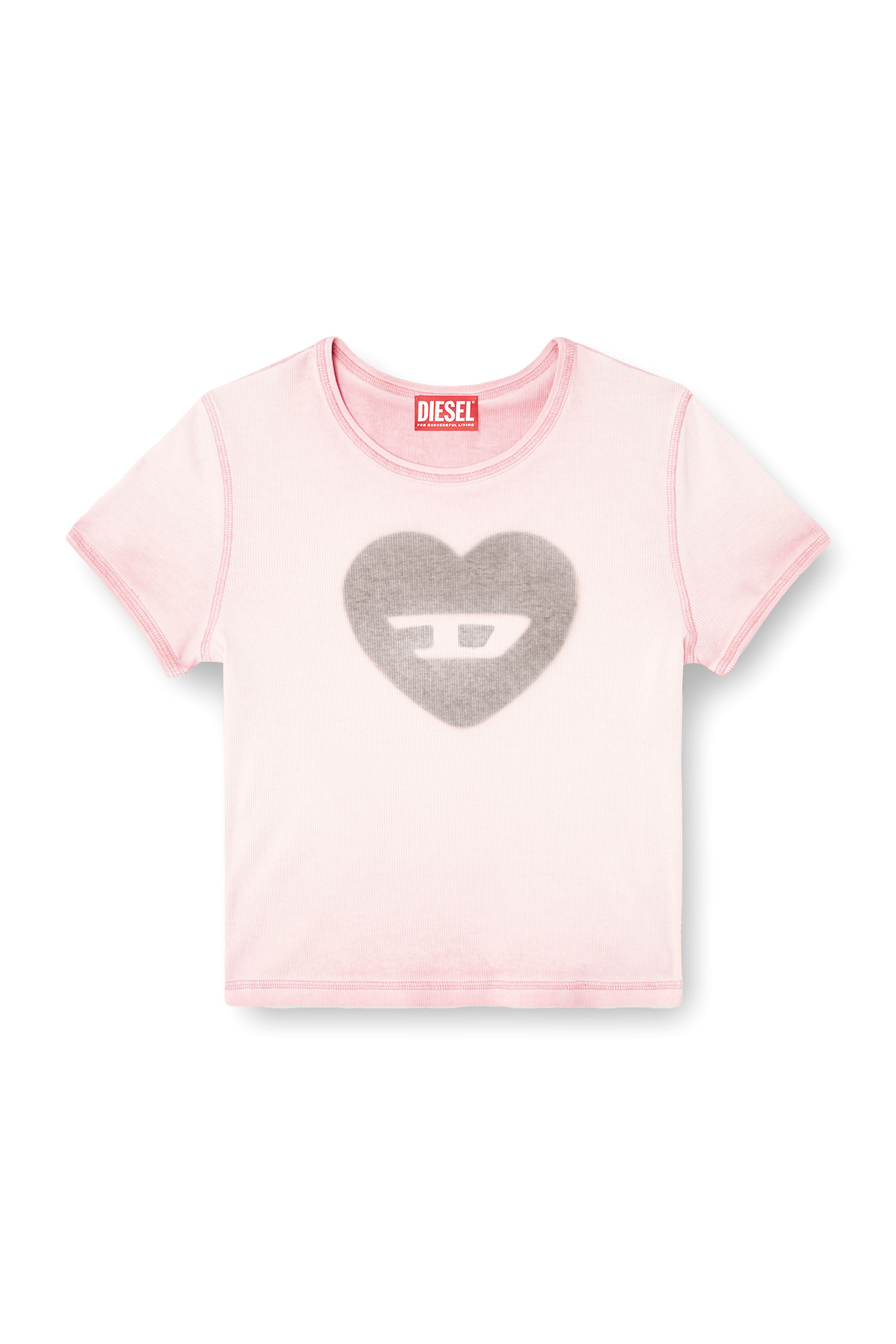 Diesel - T-ELE, Damen Geripptes T-Shirt mit Herz D-Wasserfarbe-Effekt in Gesichtspuder - 2