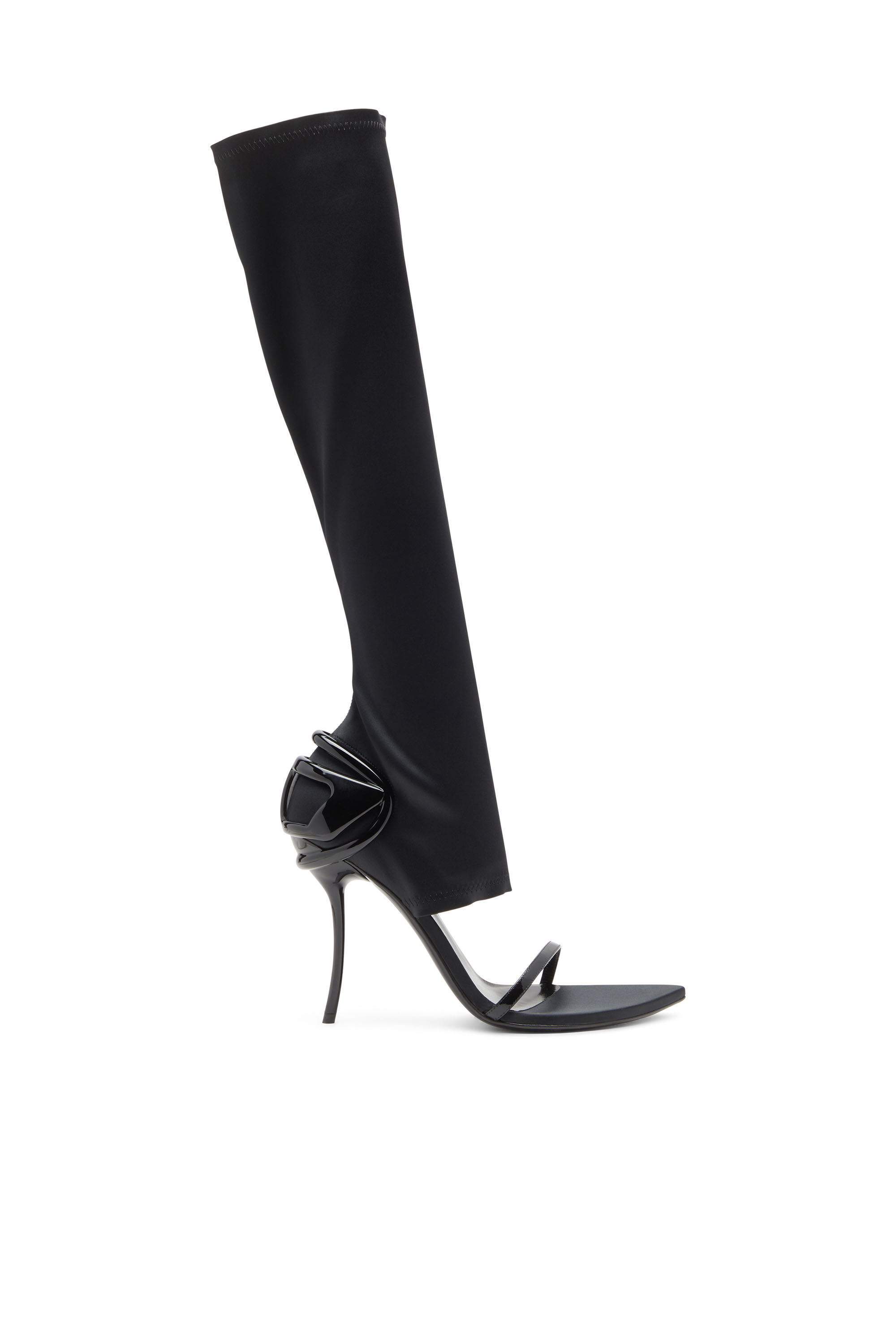 Diesel - D-TEN&HALF SDL KB, Damen D-Ten&Half-Stiletto-Kniestiefel-Sandalen aus Stretch-Satin in Schwarz - 1