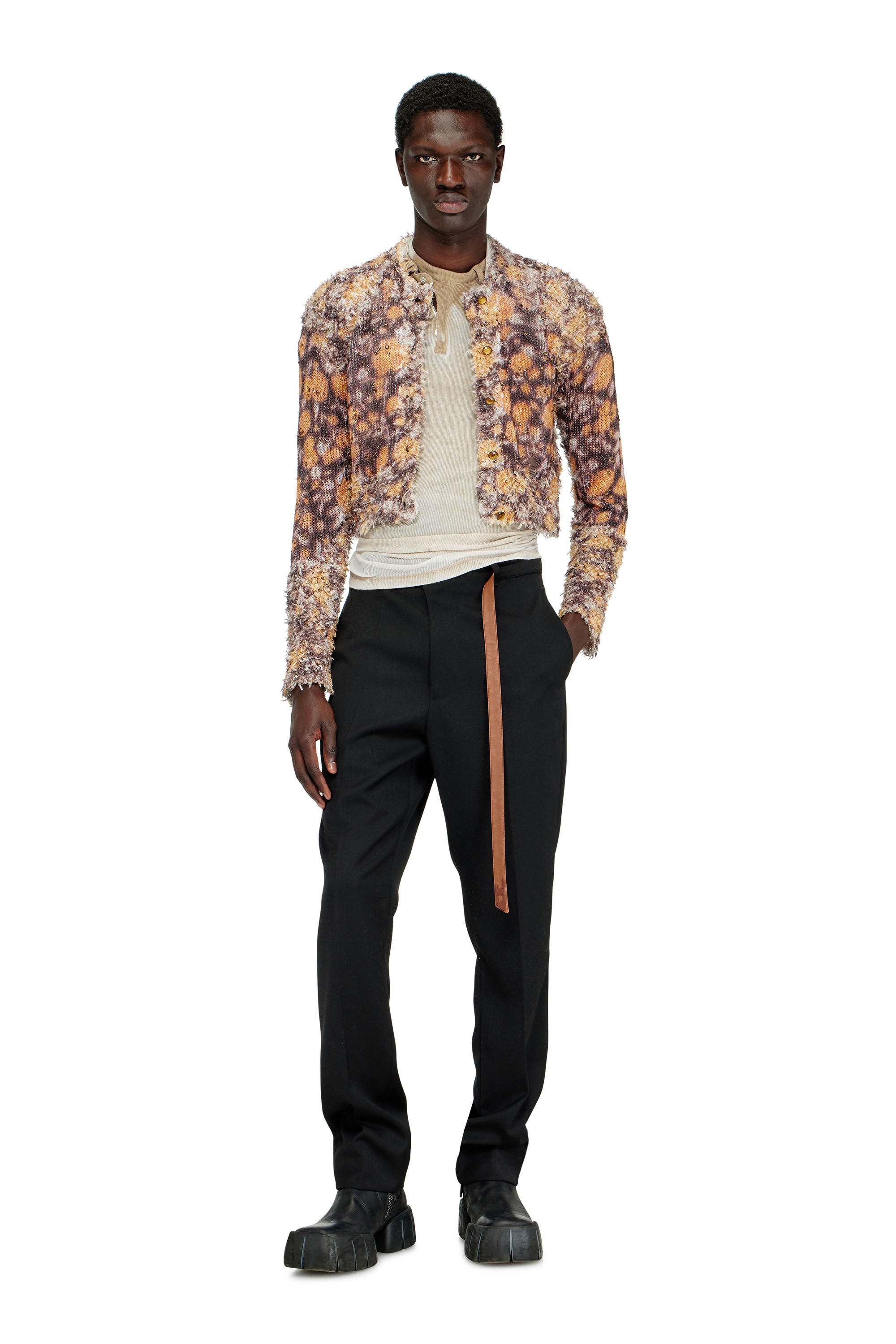 Diesel - M-LINNEA, Damen Bedruckte, bauchfreie Strickjacke mit Kristallen in Braun - 7