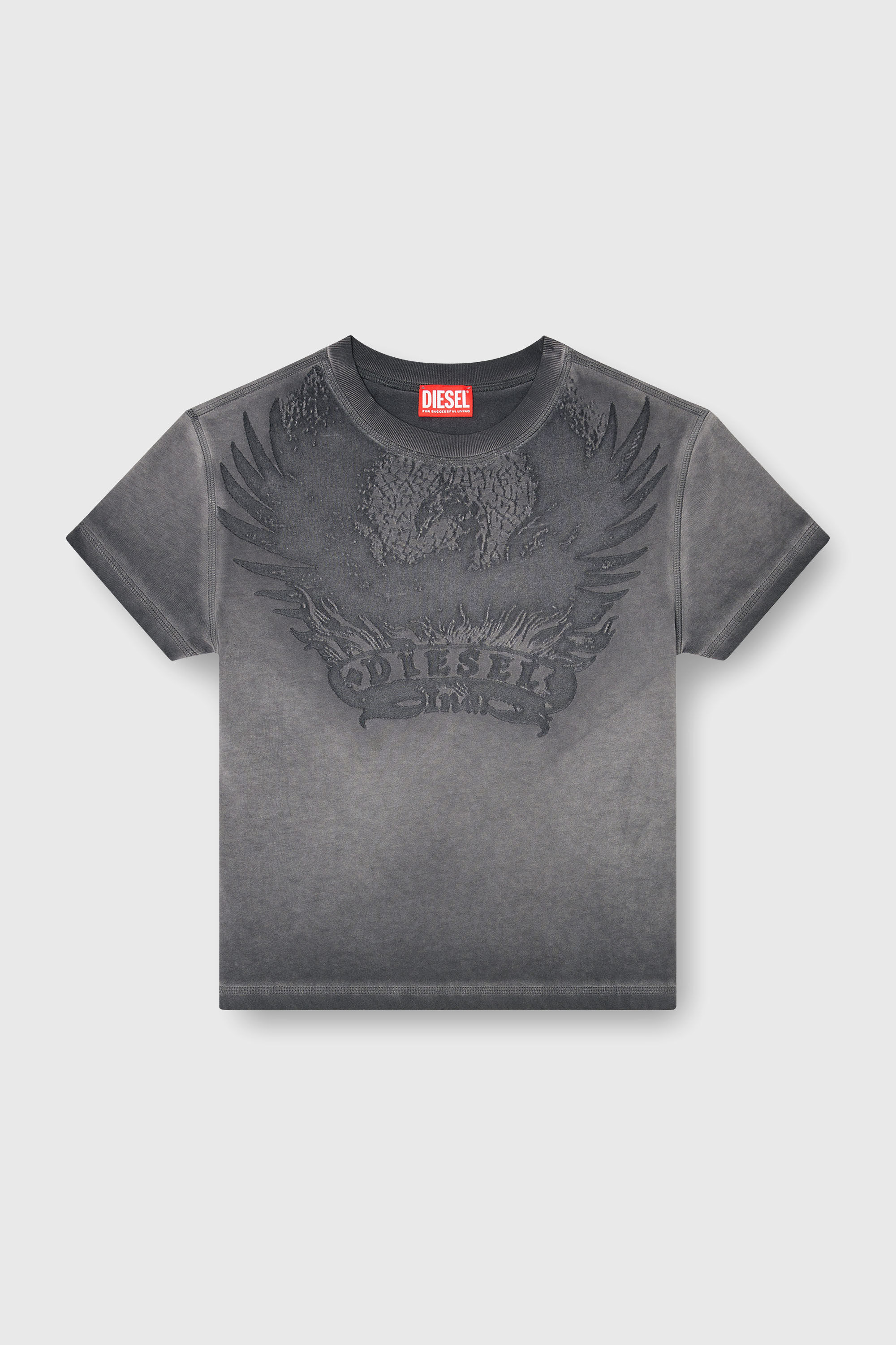 Diesel - T-ILA-AA7, Damen Slim T-shirt mit d&eacute;vor&eacute; Phoenix in Dunkelgrau - 2