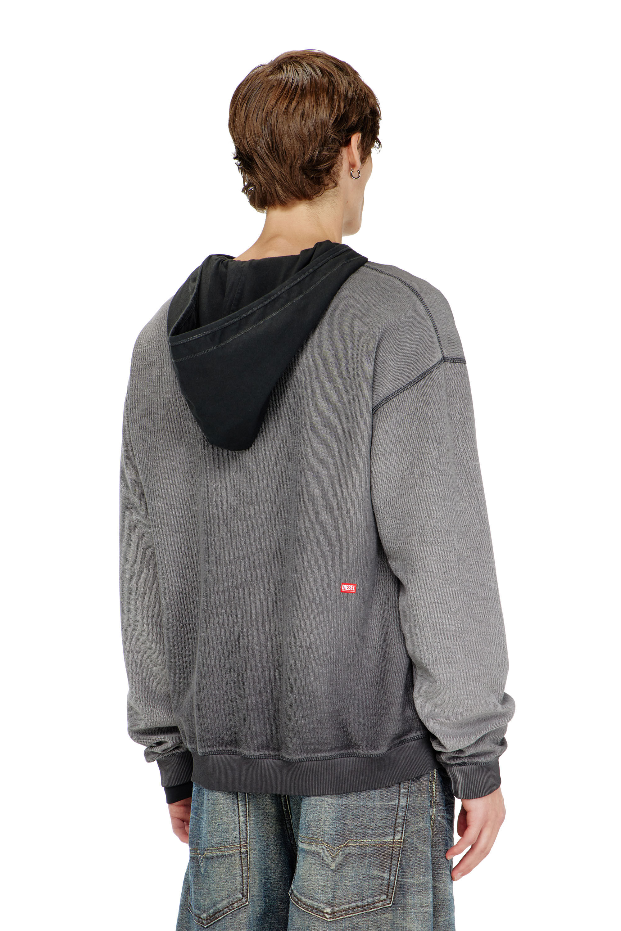 Diesel - S-ARON-RAW, Herren Sweatshirt mit d&eacute;vor&eacute;-Print in Dunkelgrau - 4
