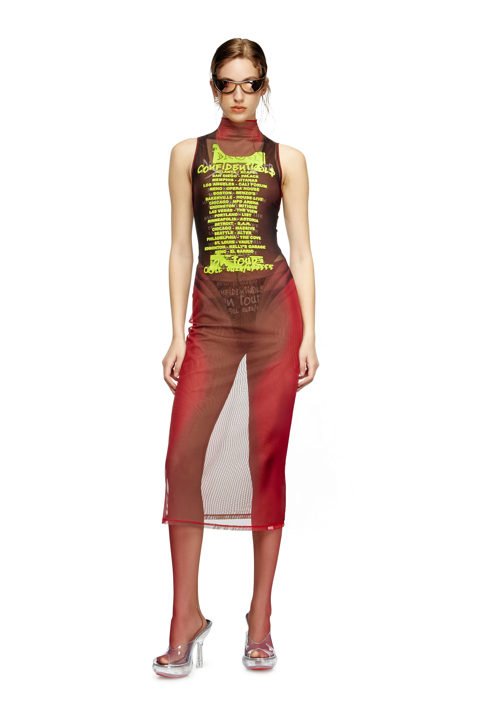 Diesel - D-AGNEC, Damen Mehrlagiges Westenkleid mit Text-Print in Braun - 1