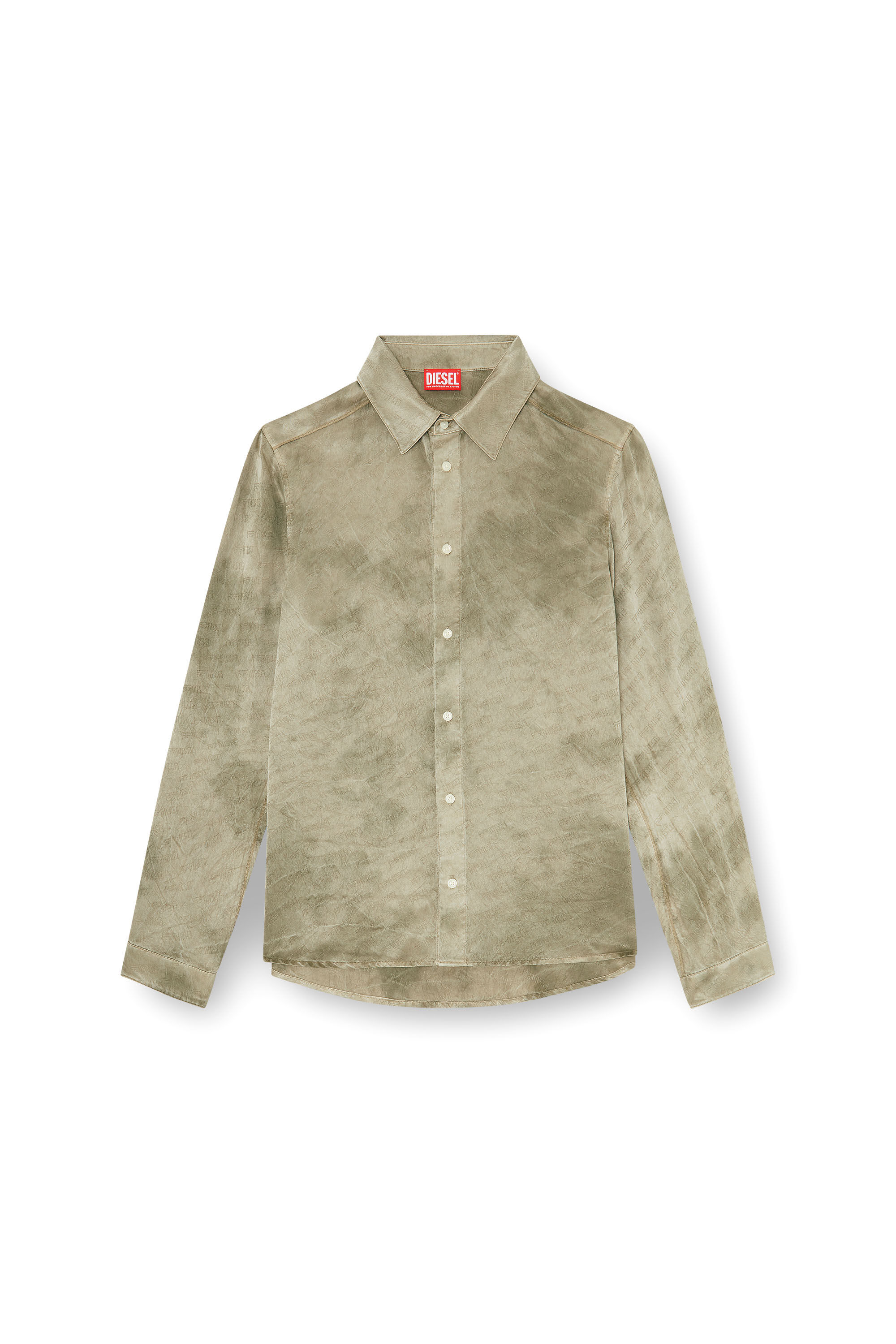 Diesel - S-KISSY-HNBW, Herren Shirt aus logo-jacquard-crinkled satin in Hellbraun - 2