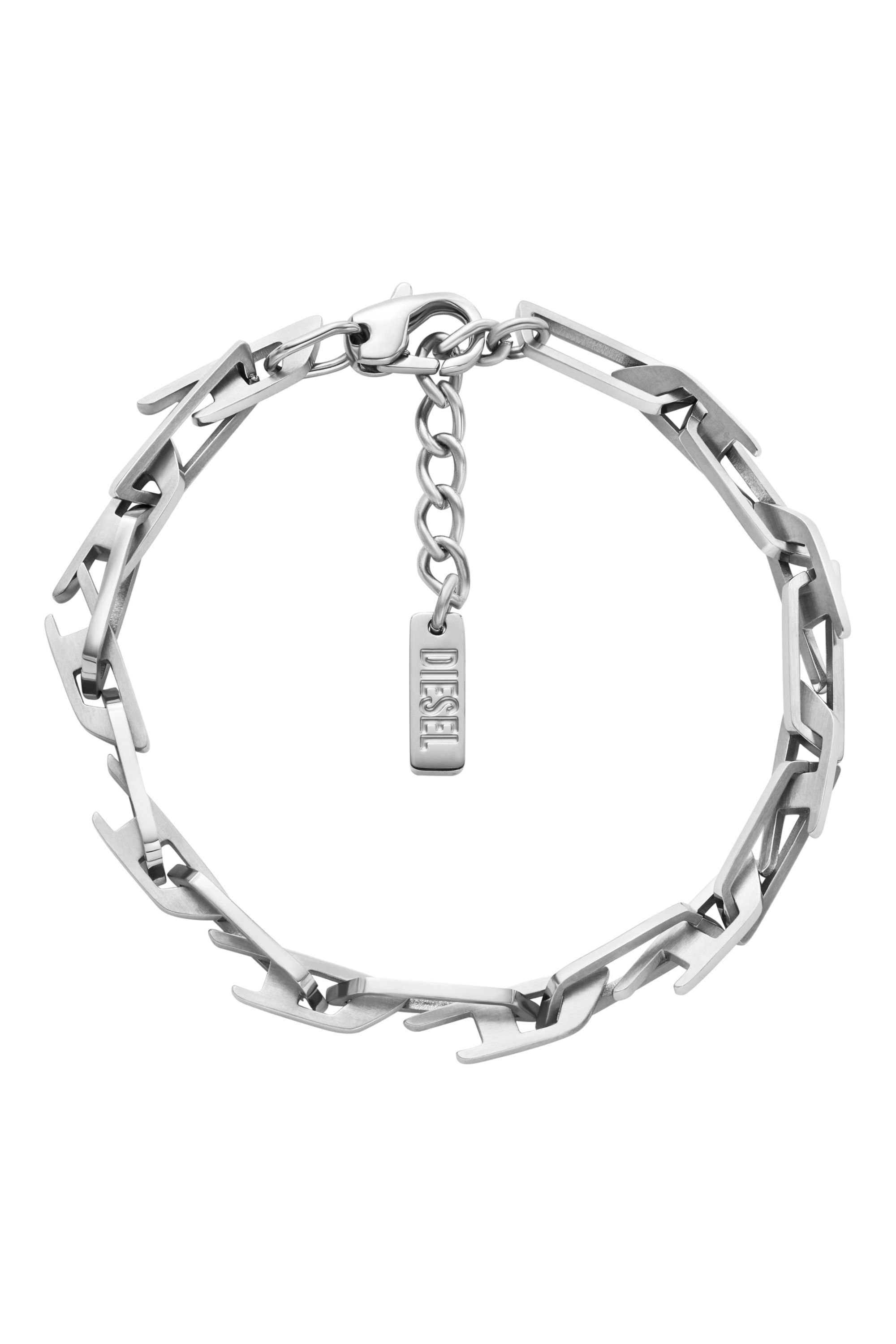 Diesel - DX1536040, Unisex Kettenarmband mit eingefasstem D-Logo aus Edelstahl in Silber - 1