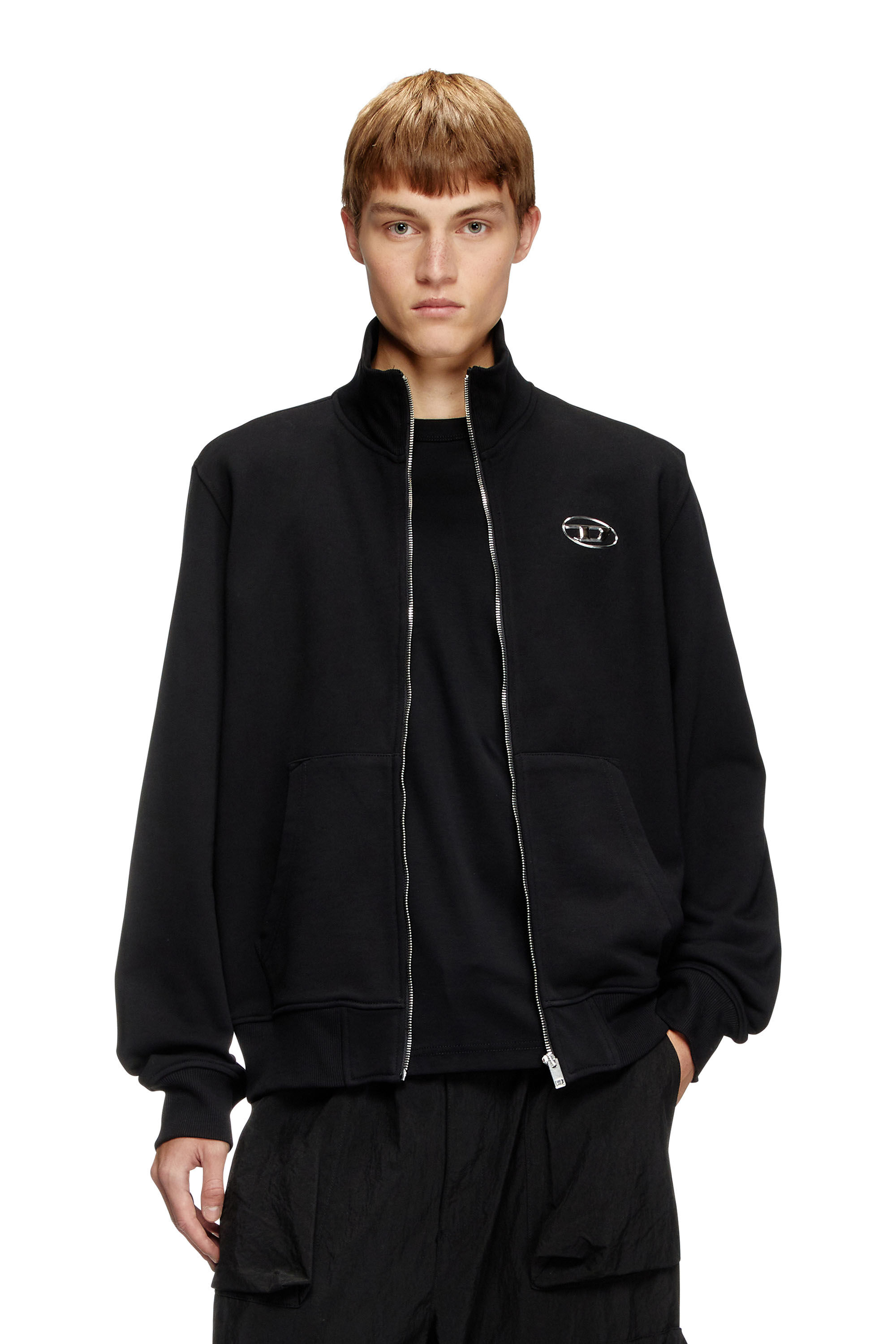Diesel - S-GINNI-ZIP-OD, Herren Sweatshirt mit Metallic-Logo und Reißverschluss in Schwarz - 3