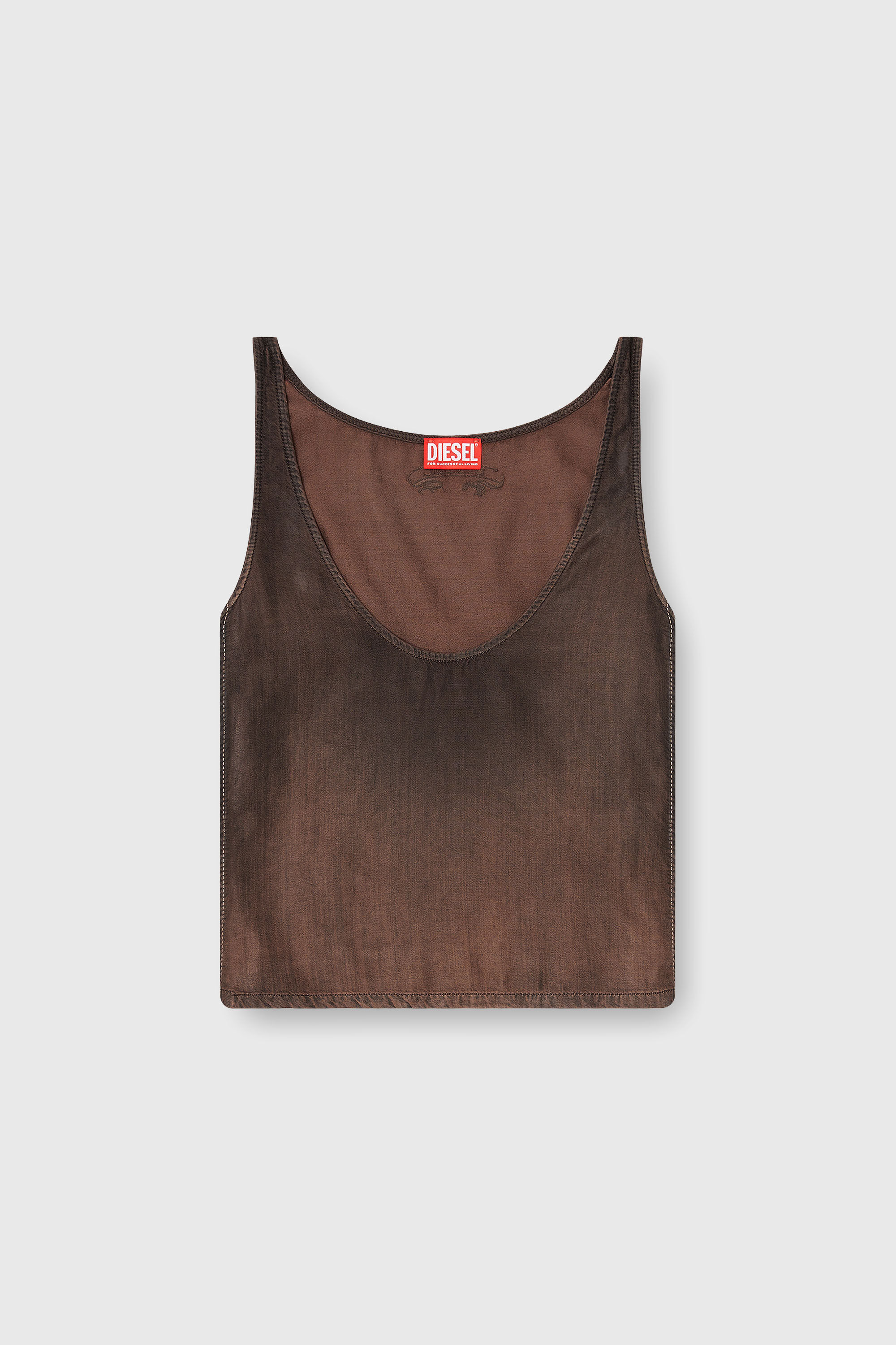 Diesel - DE-NORIAN-S, Damen Tanktop aus flie&szlig;endem, beschichtetem Denim in Braun - 2