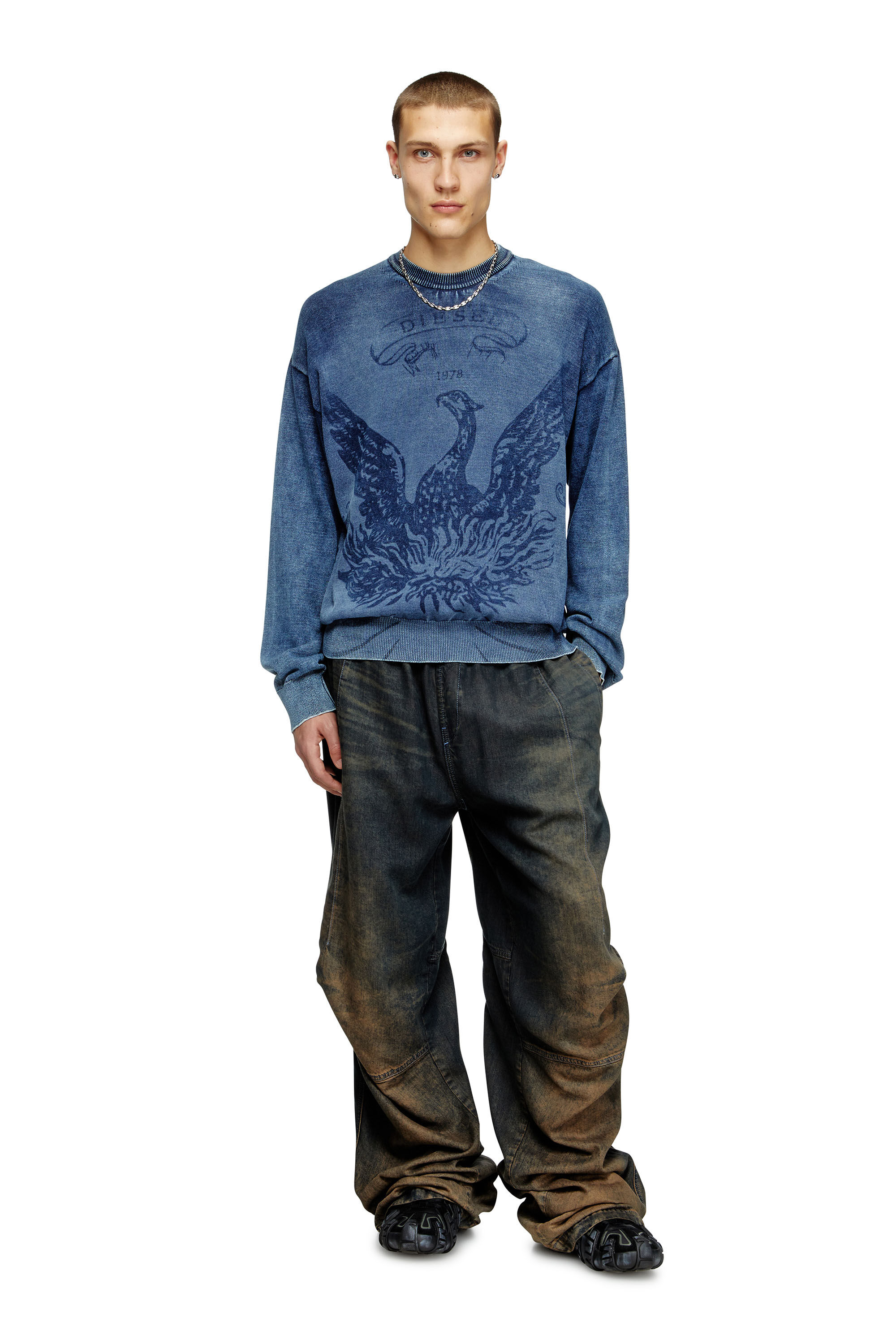 Diesel - K-FENICOL, Herren Indigo-Pullover mit Phoenix-Logo in Blau - 1