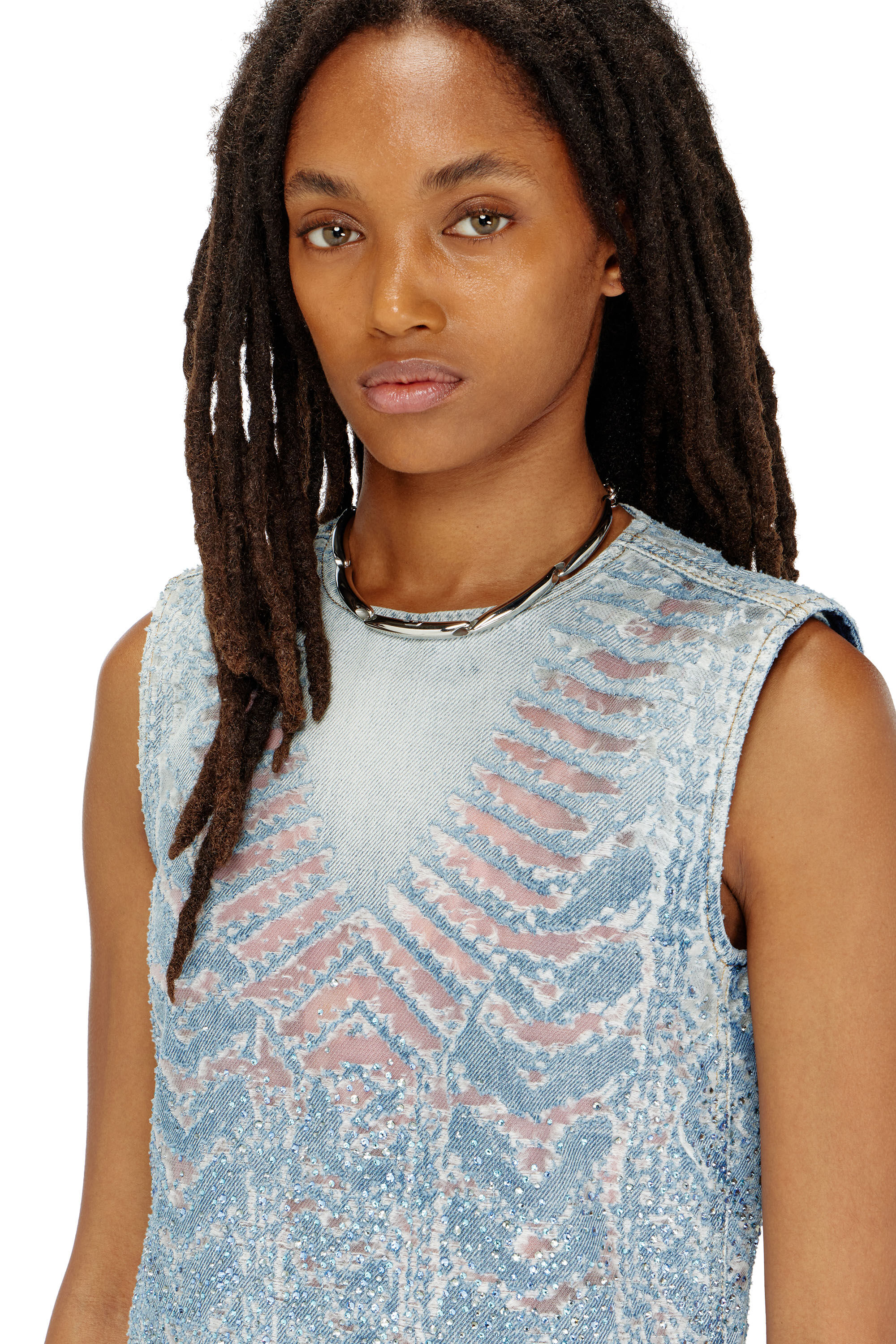 Diesel - DE-MYRELA-S, Damen Minikleid aus microstone devor&eacute; denim in null - 5