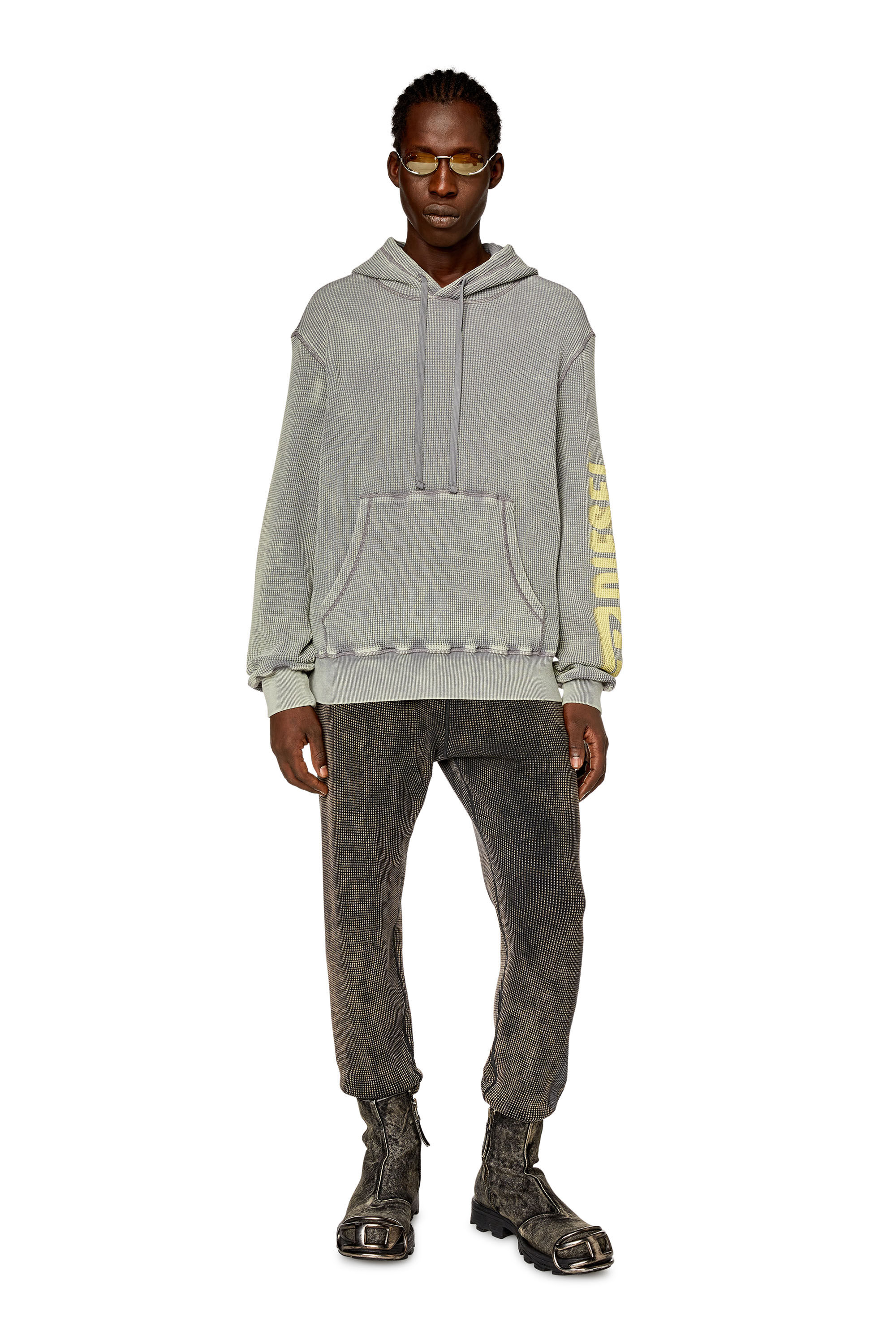 Diesel - S-GINAFY-HOOD, Herren Hoodie aus Jersey mit Makro-Waffelstruktur in Grau - 1