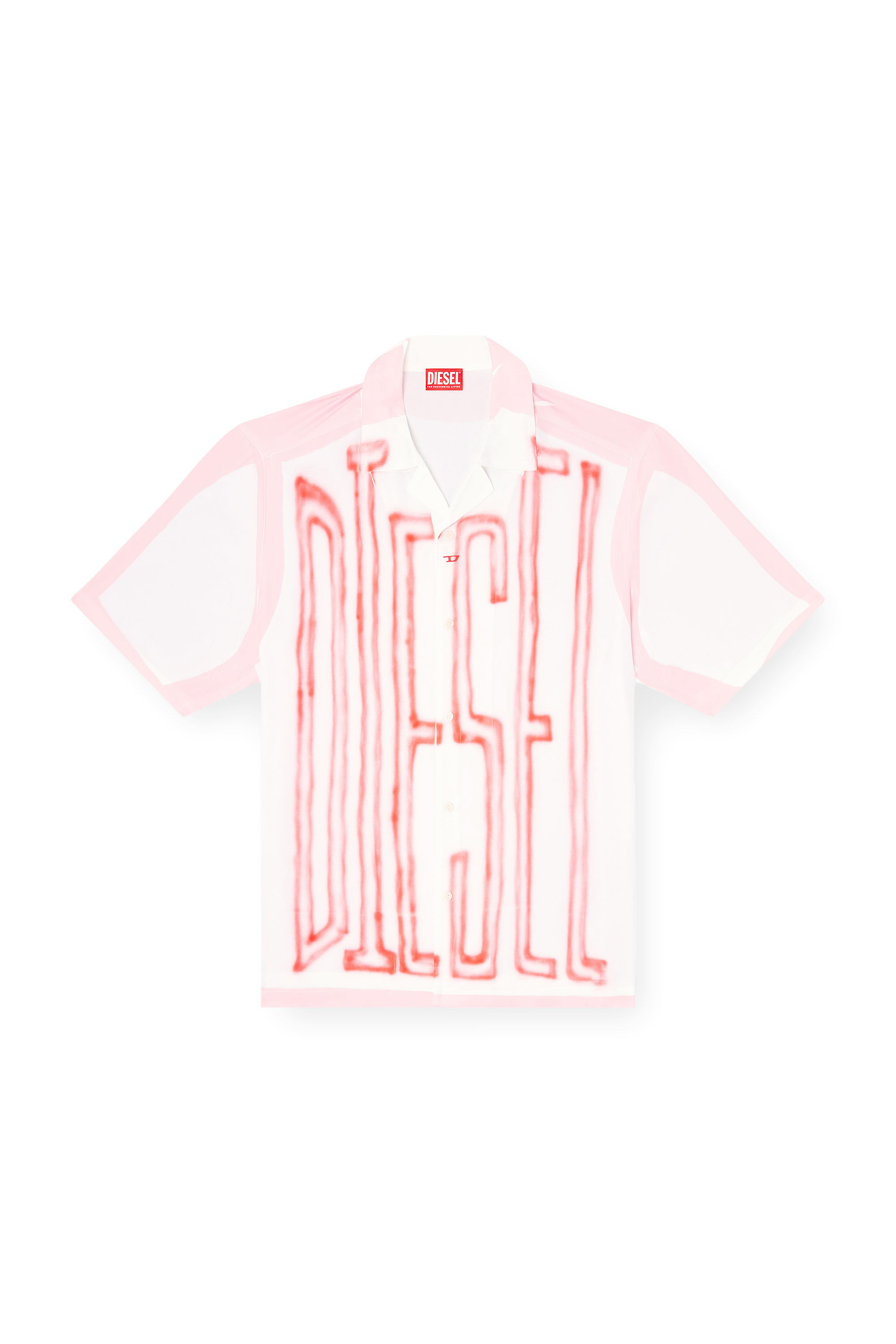 Diesel - C-PAROSHORT-GRAFFITI-FRA, Unisex Bowling-Hemd aus Satin mit Graffiti-Logo in Rosa/Weiss - 2