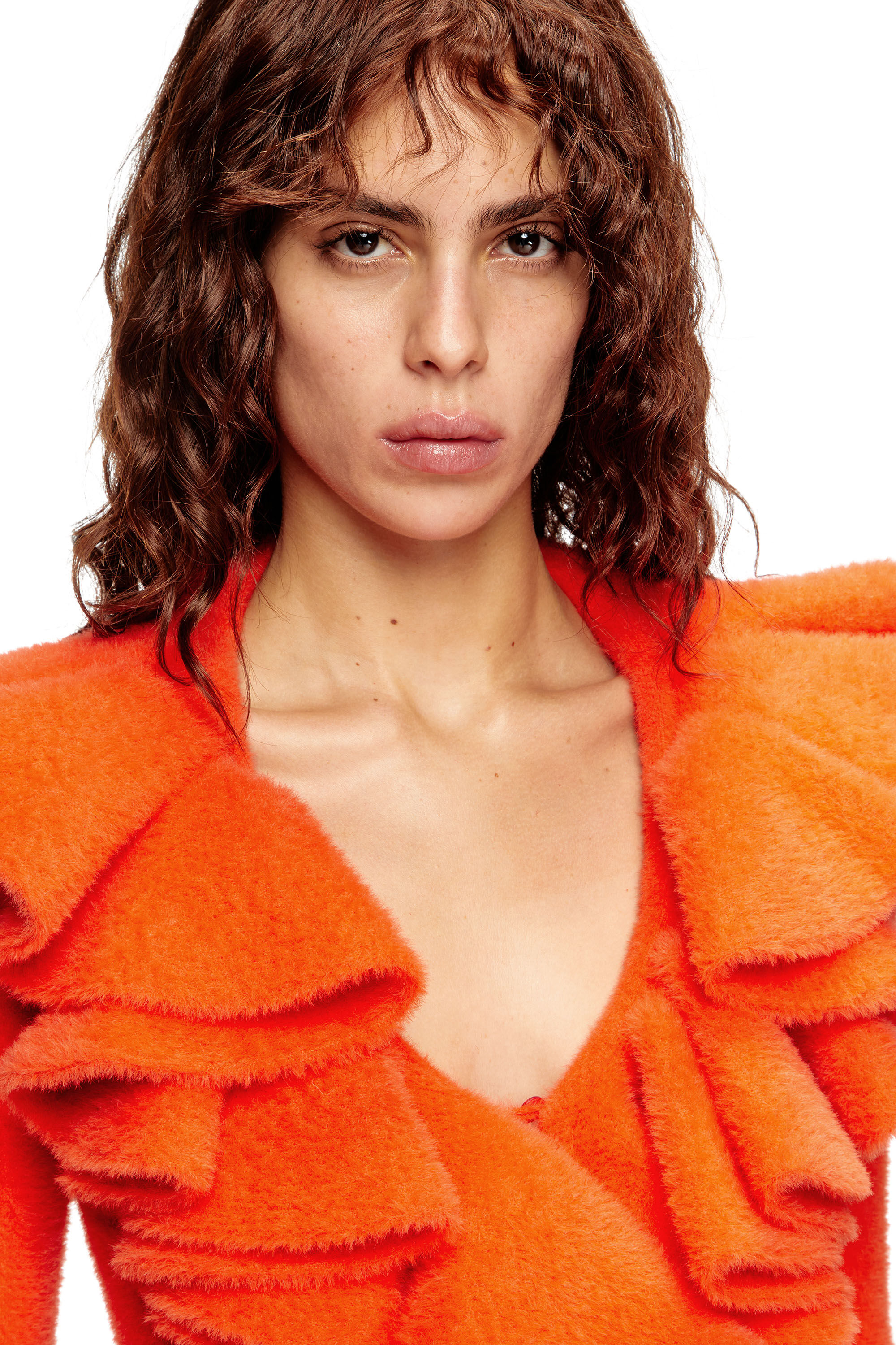 Diesel - M-INGE, Damen Plüsch-Strickjacke mit Mega-Rüschenkragen in Orange - 5