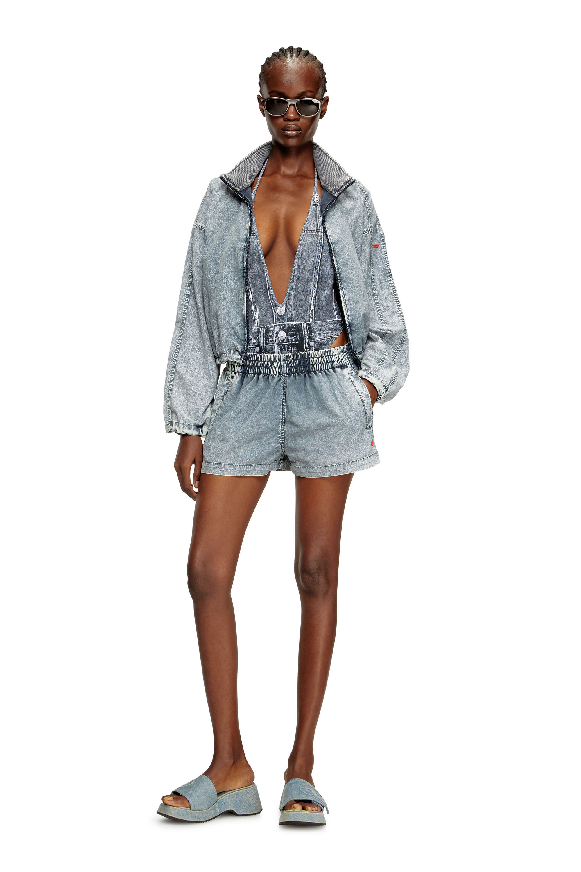 Diesel - KINSLEY-DNM, Damen Tiefer Badeanzug mit Denim-Trompe l'œil in Blau - 5