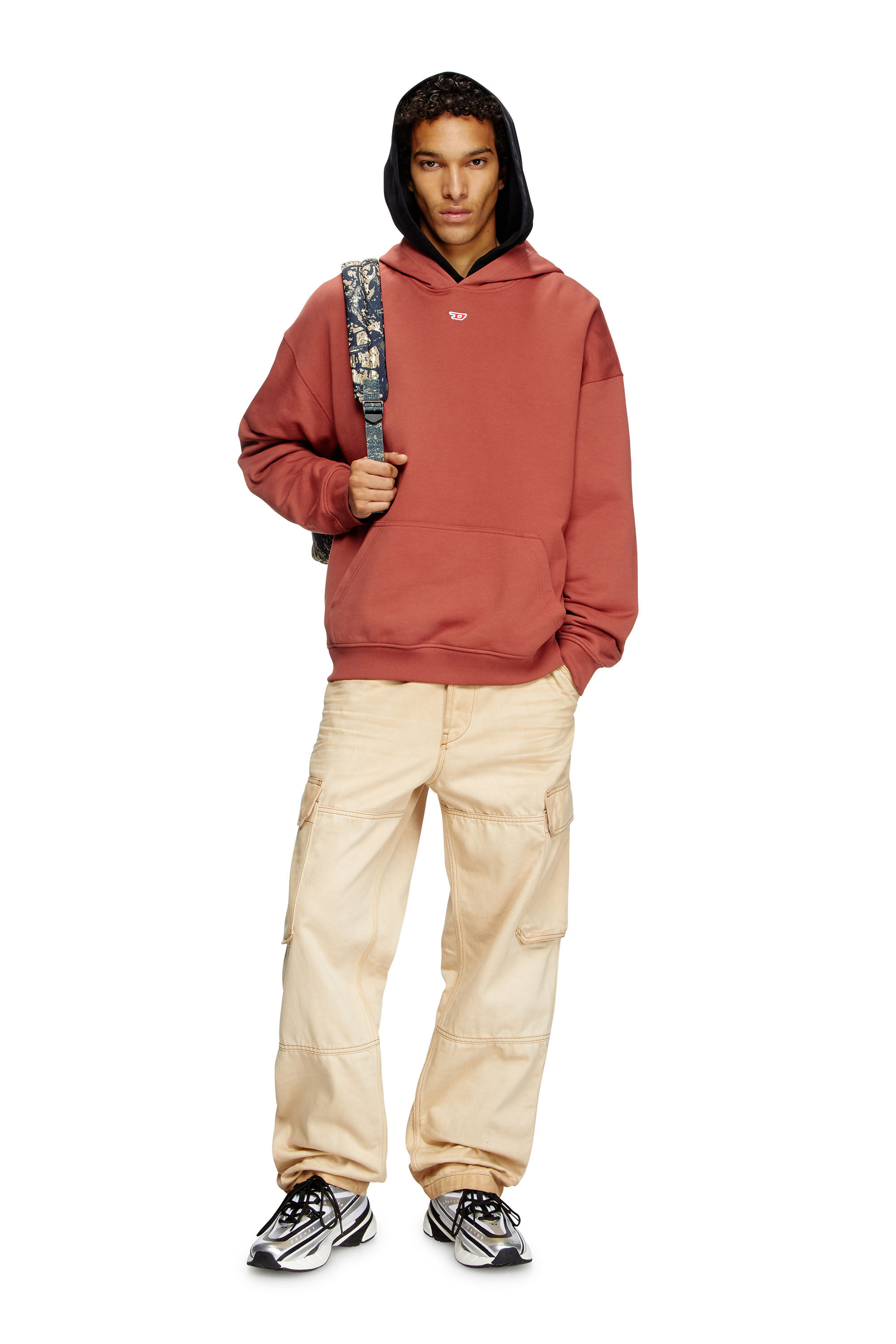 Men's Hoodie with D logo patch | Red | Diesel