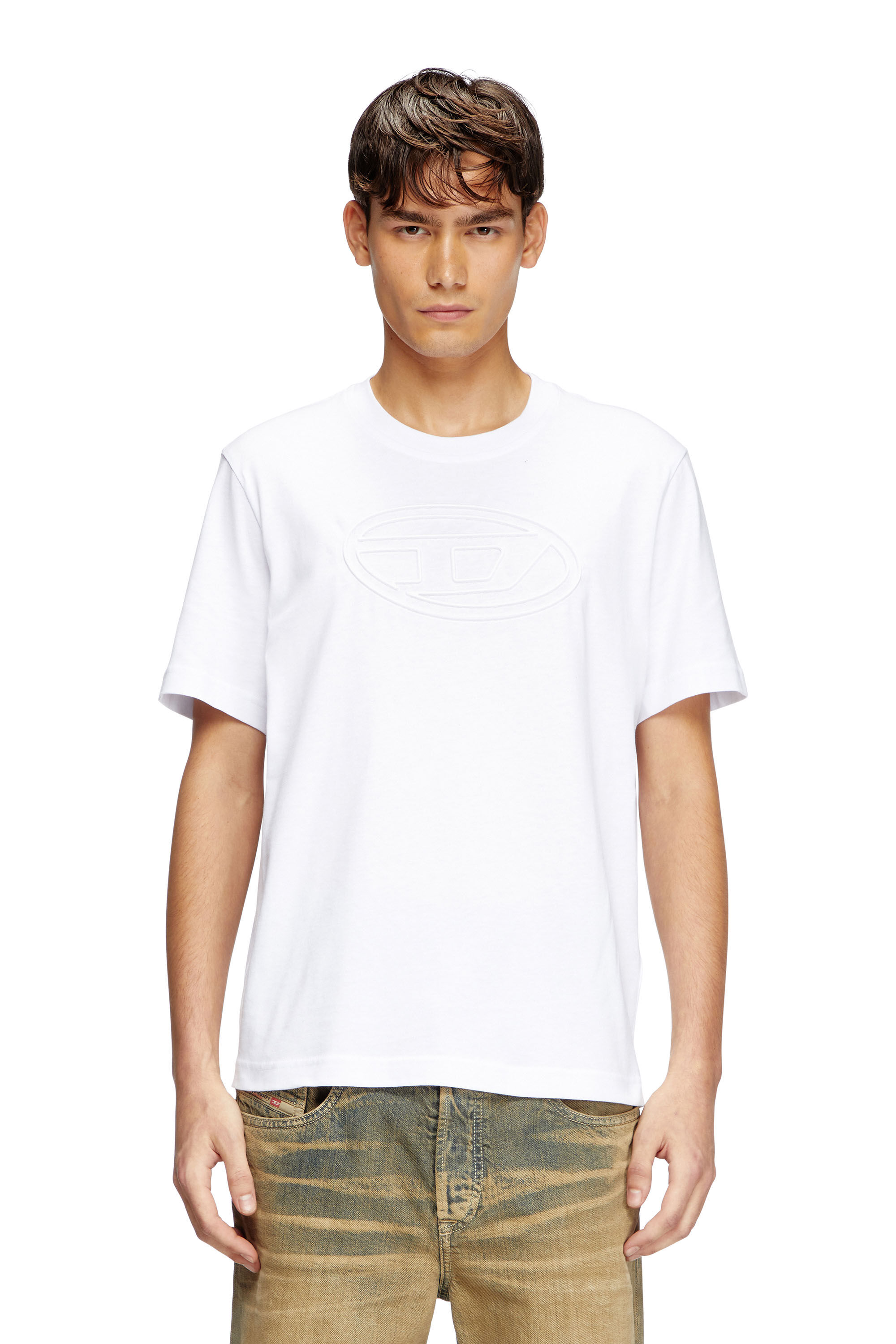 Diesel - T-ADJUST-BIGOVAL, Herren T-Shirt mit Oval D-Prägung in Weiß - 3