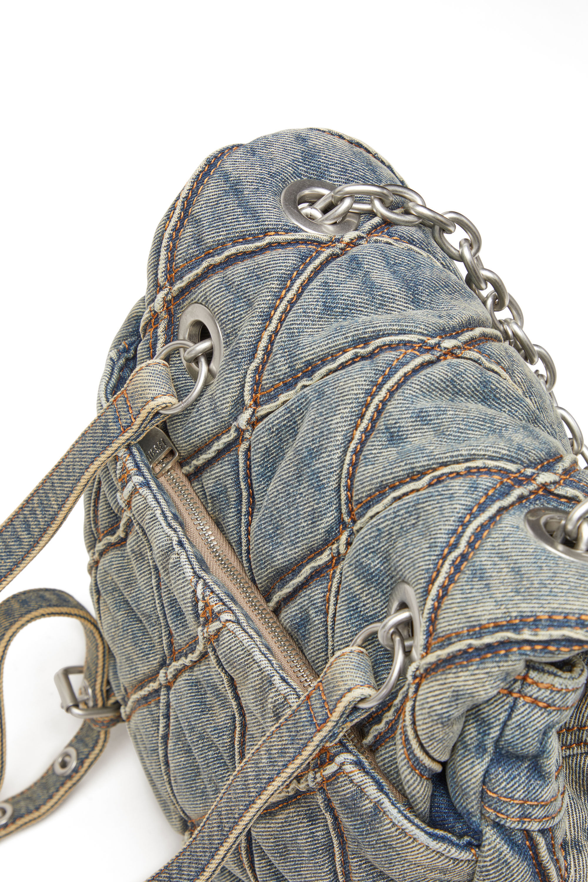 Damen Charm-D S-Rucksack aus gestepptem Argyle-Denim | Blau