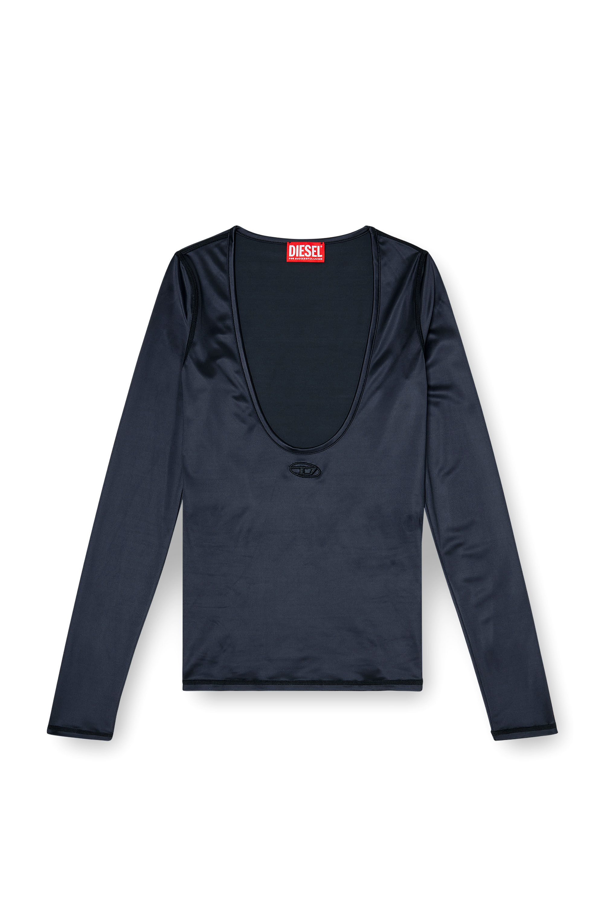 Diesel - T-ELPHIN-LS, Damen Nylon slim top mit Rundhalsausschnitt und Logo Oval D Stickerei in Schwarz - 2