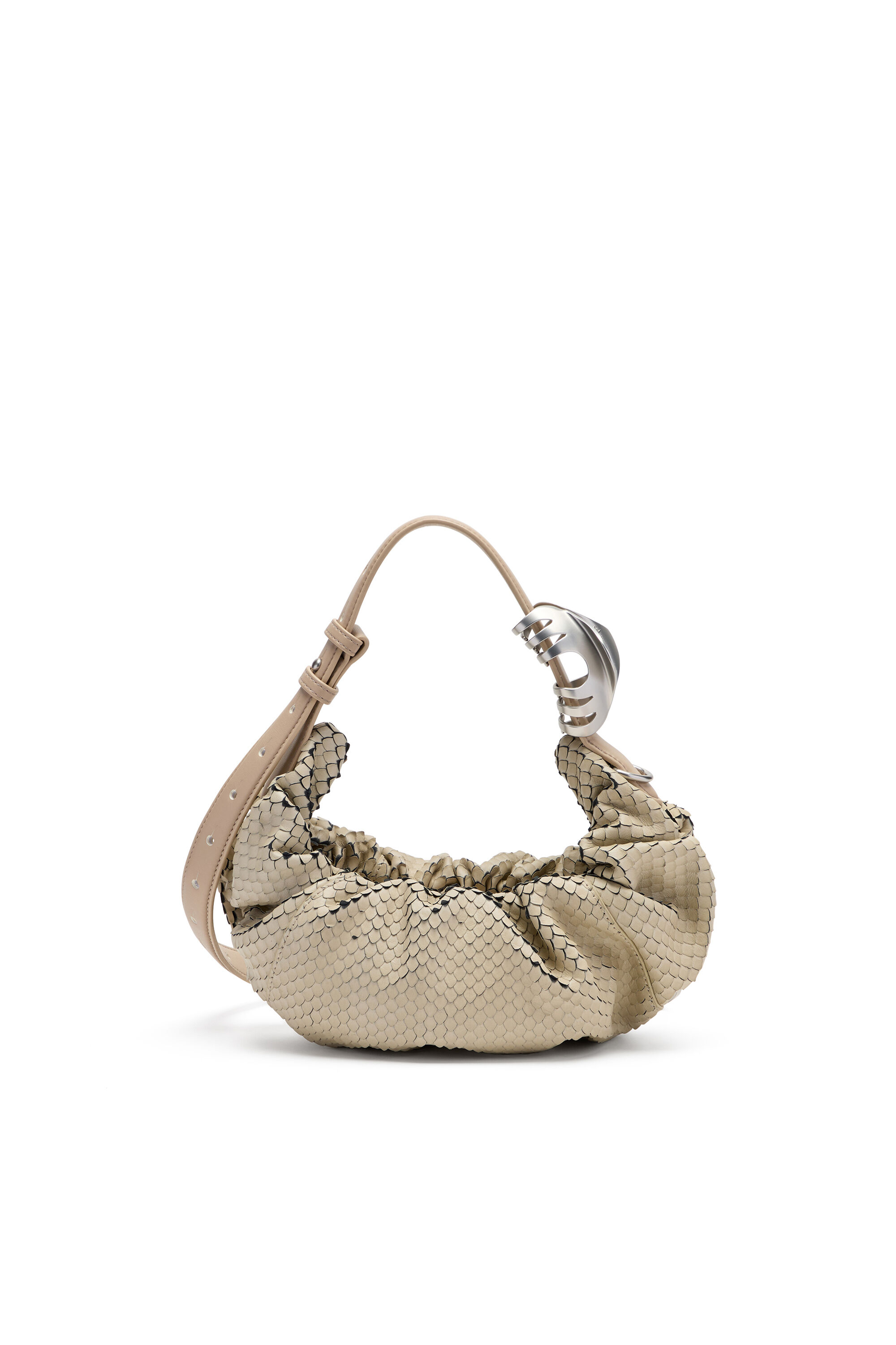 Diesel - GRAB-D HOBO S, Damen Grab-D-Scrunched Hobo-Tasche aus strukturiertem Leder in Beige - 2