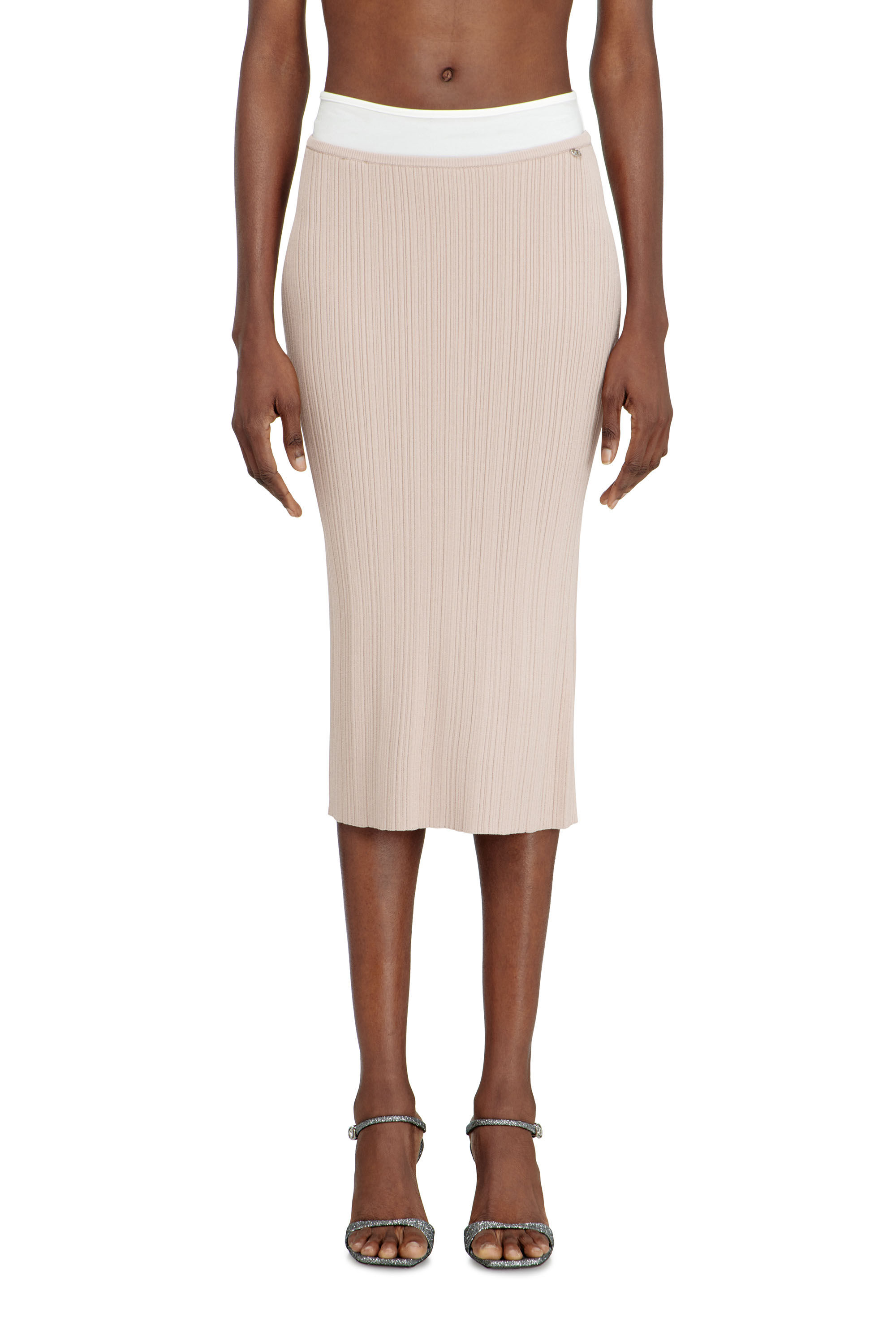 Diesel - M-ZINIA, Damen Gerippter Strickrock mit kontrastierendem Bund in Rosa - 3