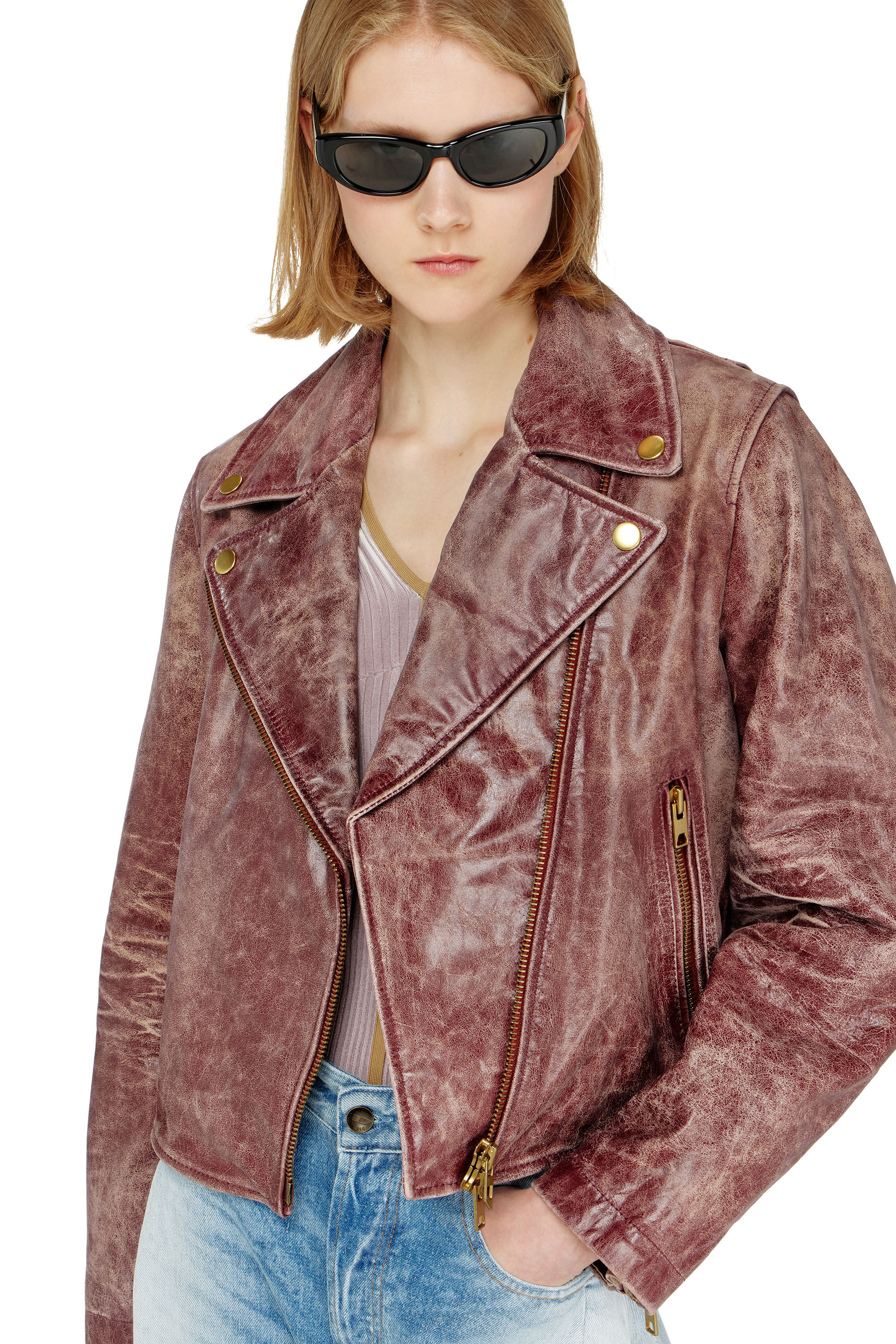 Diesel - L-UNATIC-T1, Damen Biker-Jacke aus behandeltem Leder in null - 6