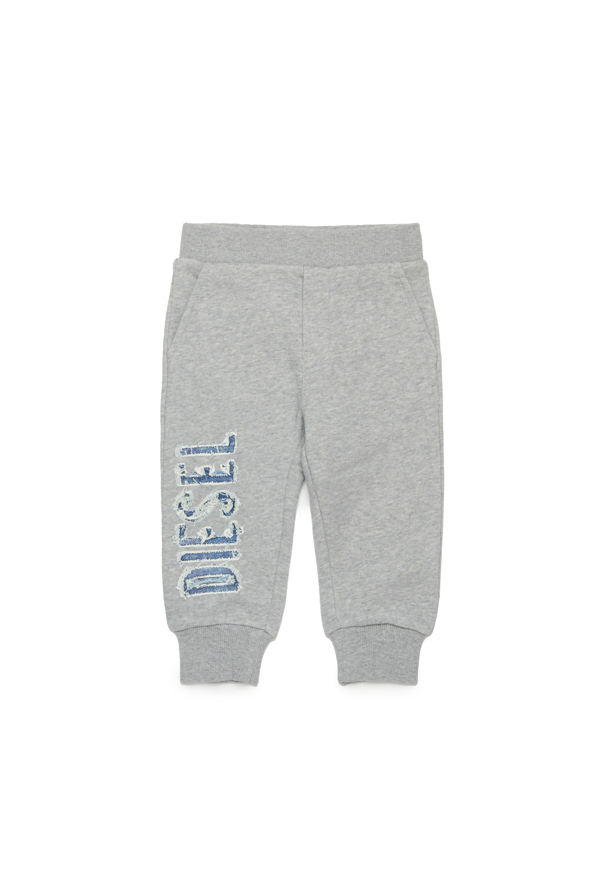Diesel - PGIBBIB, Herren Sweathose mit ausgefranstem Logo aus Denim in Grau - 1