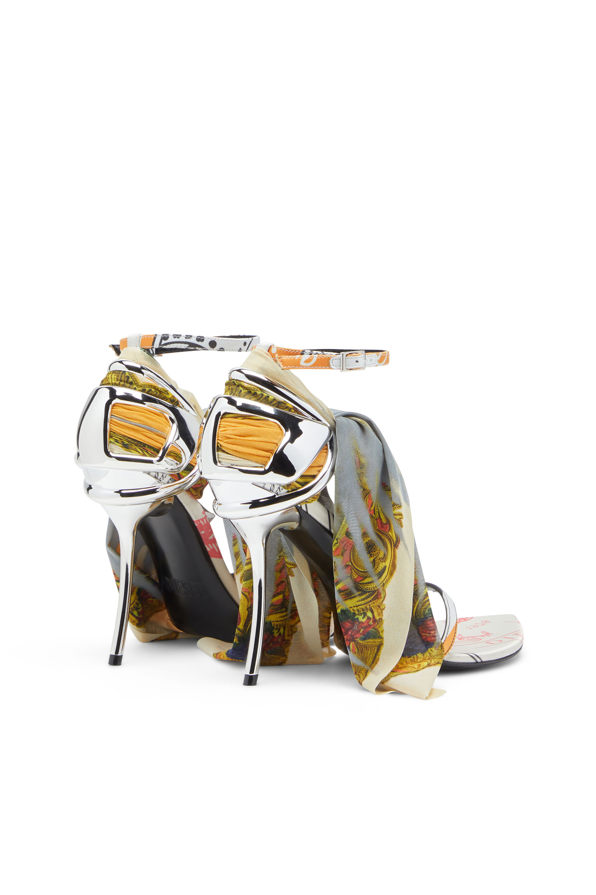 Diesel - D-TEN&HALF SDL BANDANA, Damen D-Ten&Half-Bandana-Stiletto-Sandalen aus Satin in Gelb/Grau - 3