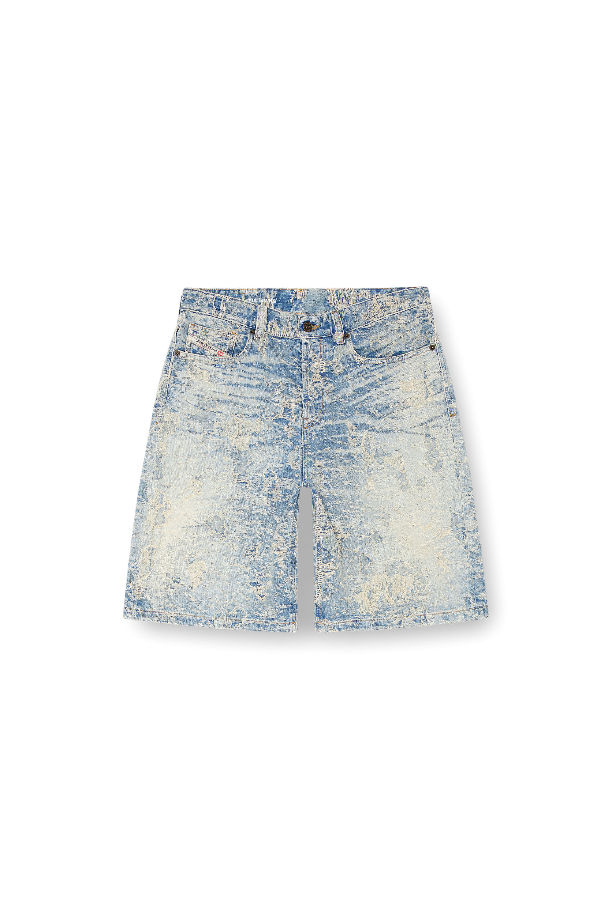 Diesel - DE-SIRE-SHORT-FSF, Damen Shorts aus Jacquard-Denim mit Schmutz-Effekt in Hellblau - 2