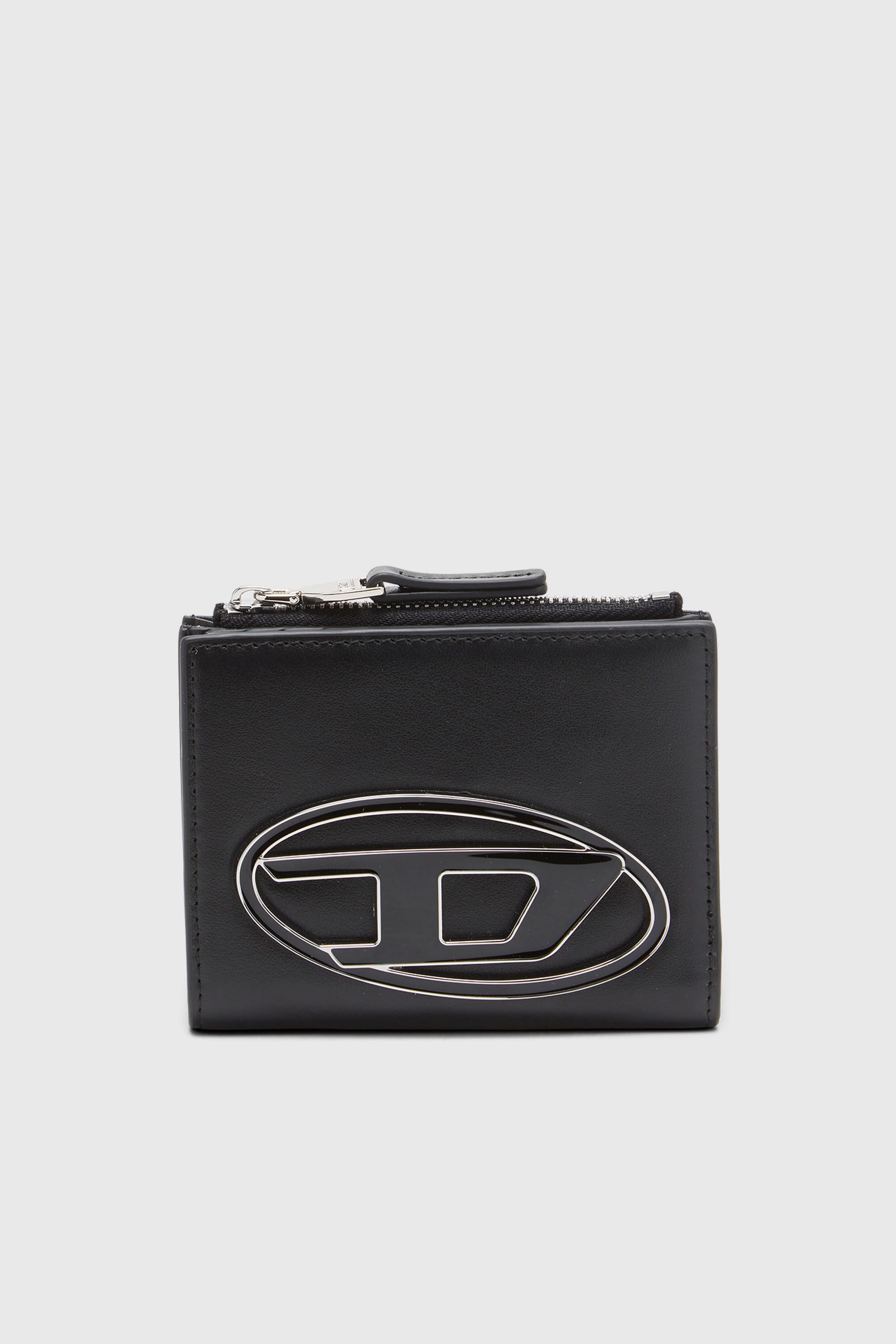 Diesel - 1DR BI-FOLD ZIP II, Damen Kleines Portemonnaie aus Leder mit Logo-Plakette in Schwarz - 1