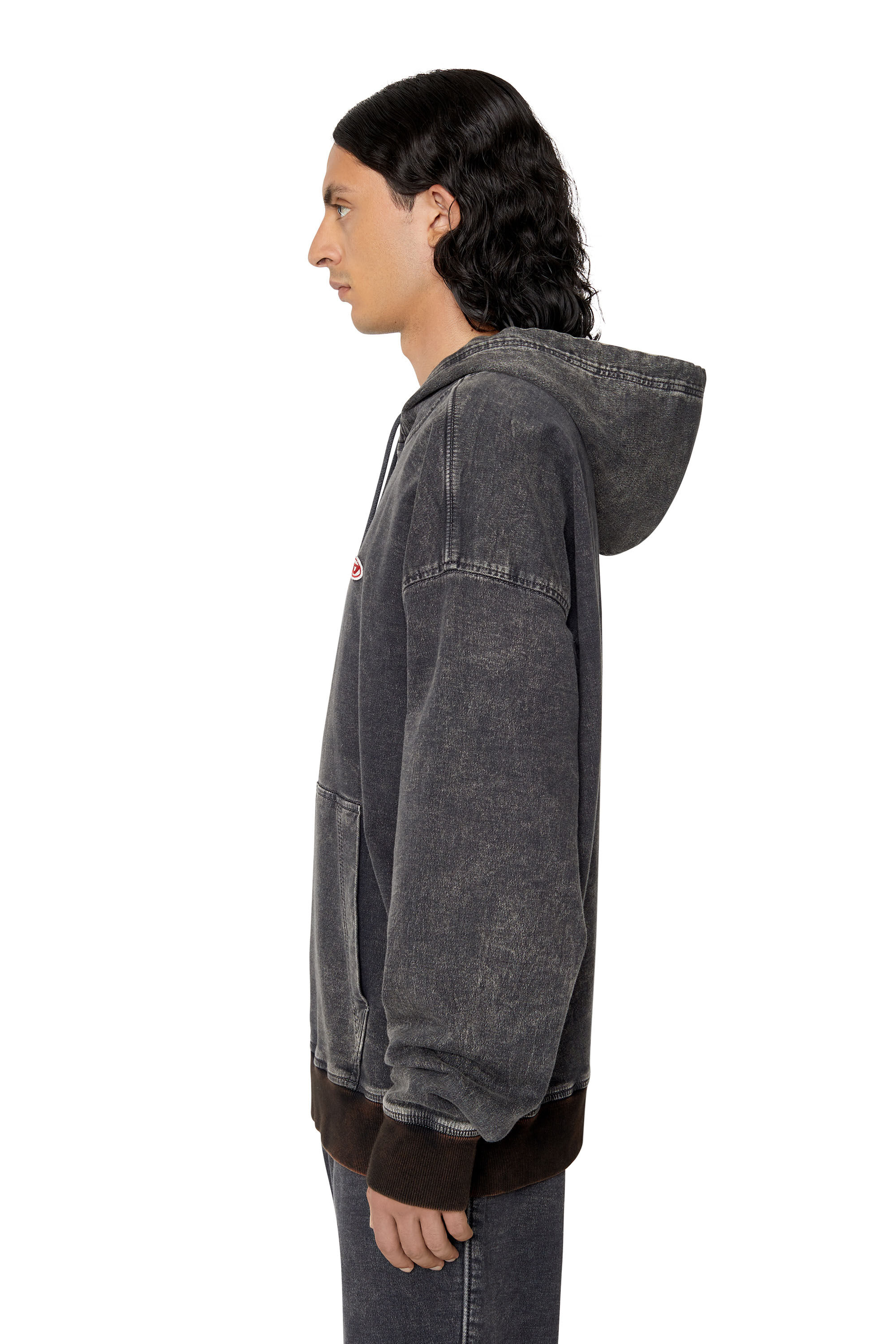 Diesel - D-UM-RIB TRACK DENIM HOODIE, Schwarz/Dunkelgrau - Image 5
