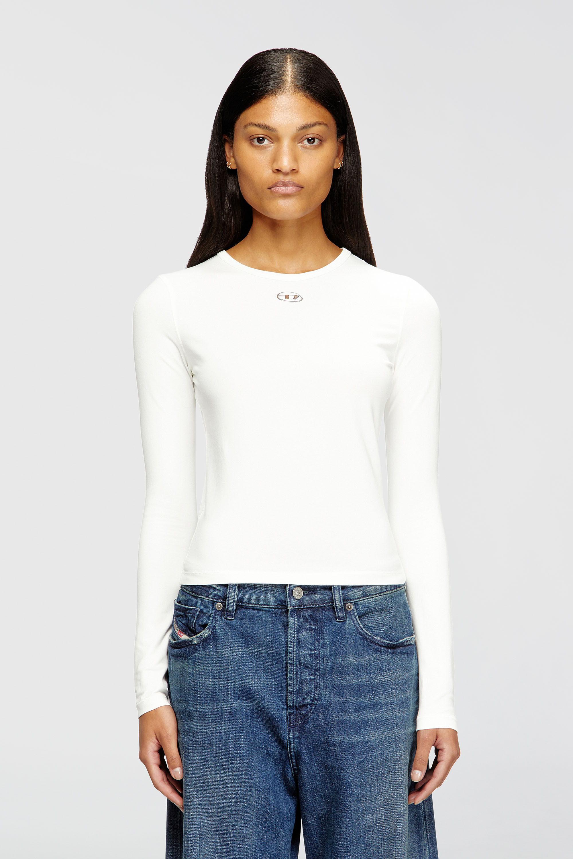 Diesel - T-UNCUTIESLONG-LS-OD, Damen Baumwollpullover mit Oval-D-Logo in Wei&szlig; - 3