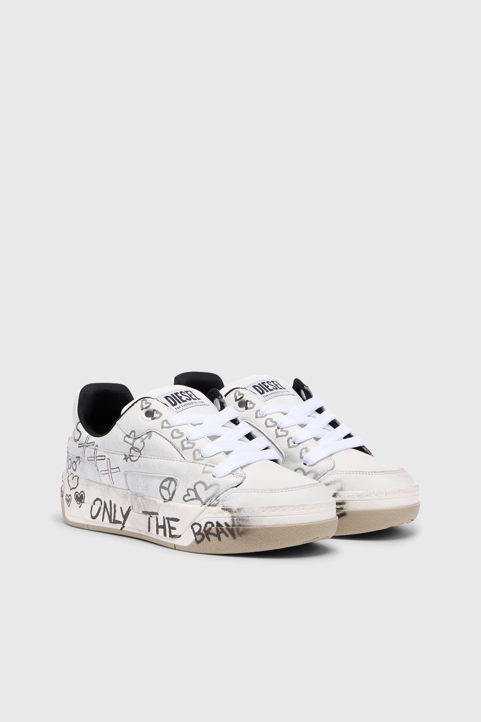 Diesel - S-D-OLLIE LOW, Herren D-Ollie-Ledersneaker mit Graffiti-Print in Wei&szlig; - 2