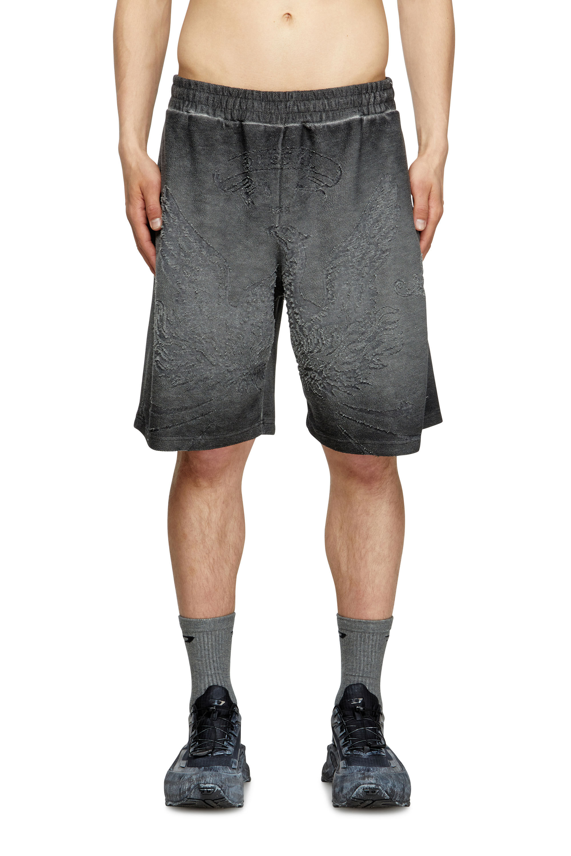 Diesel - P-CROWDE, Herren Sweatshorts mit Phönix-Dévoré in Dunkelgrau - 3
