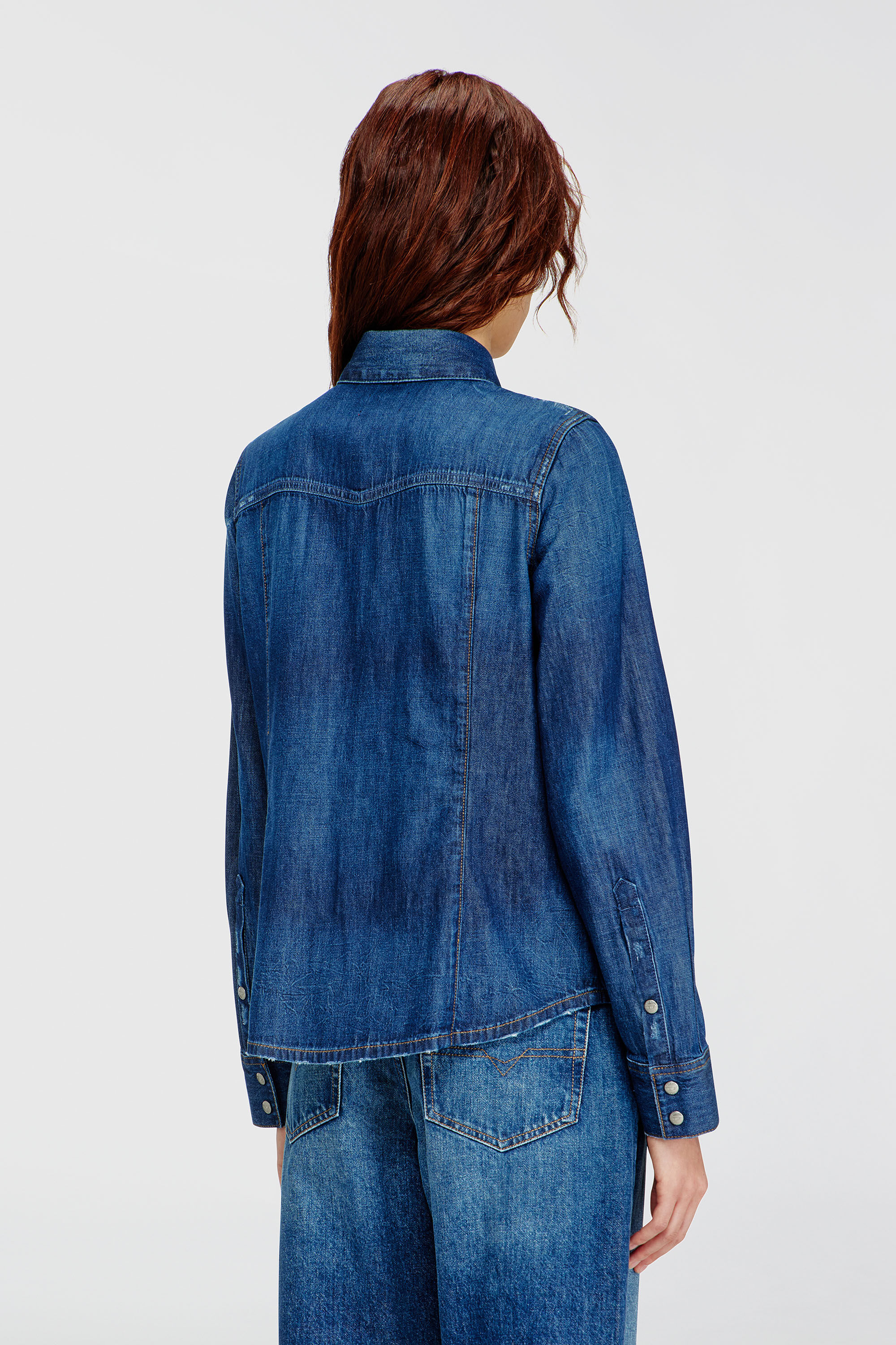 Diesel - DE-WAVES, Damen Westernhemd aus Clean-Wash-Denim in Blau - 4