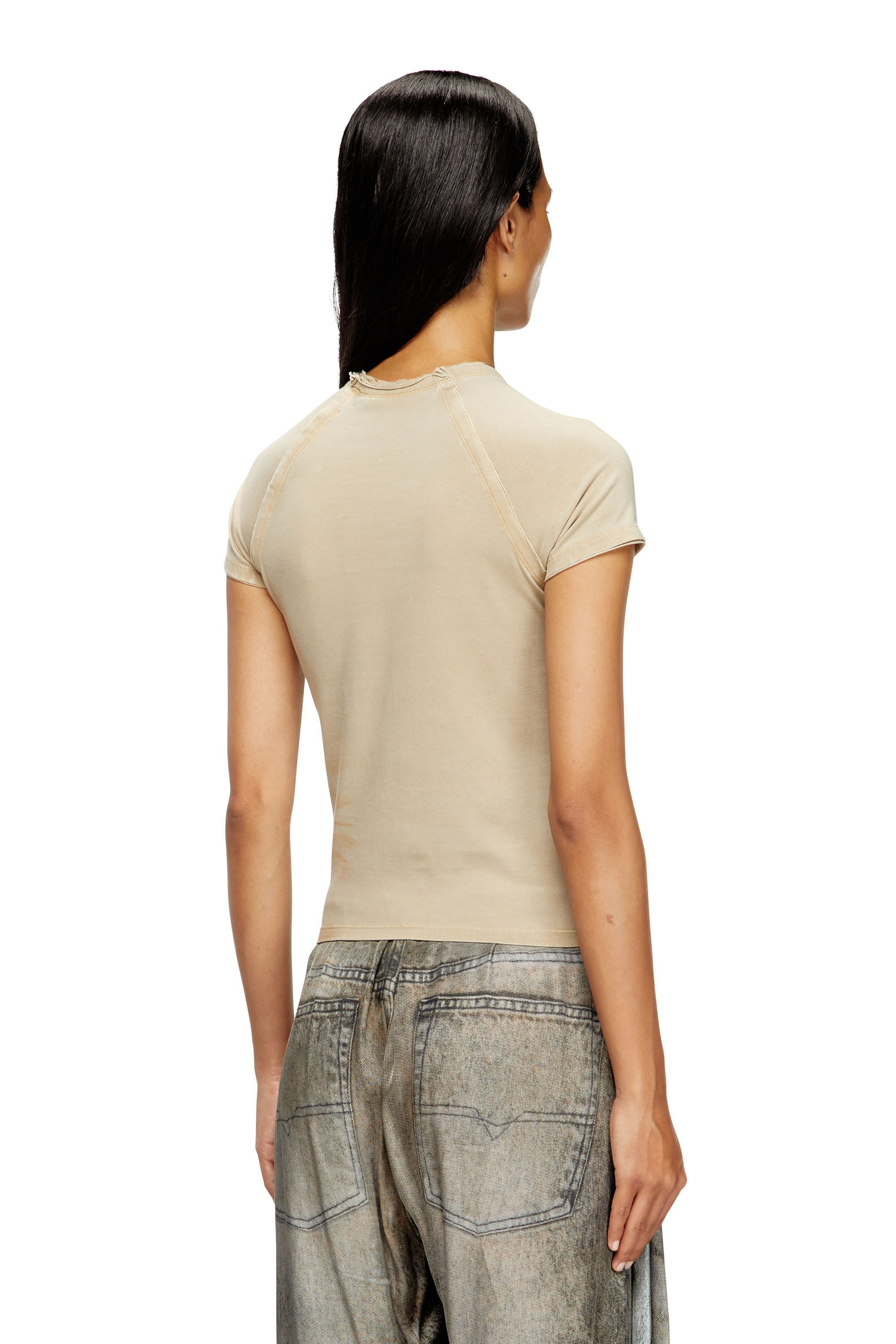 Diesel - T-ROWEENA, Damen Phoenix-T-Shirt mit Strasssteinen in Hellbraun - 4