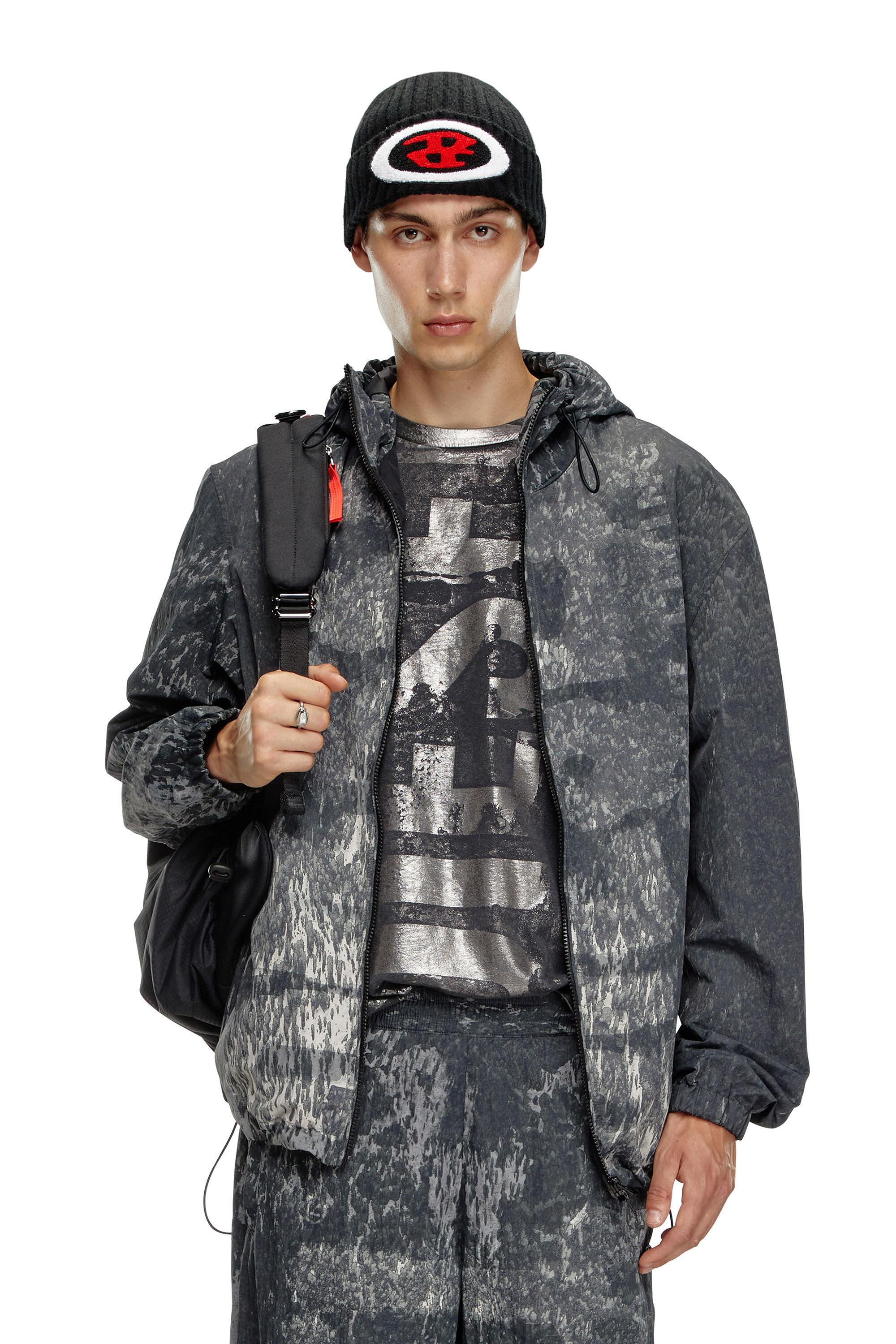 Diesel - J-BRICK, Herren Windjacke mit Kapuze und Rain-Camo-Print in Schwarz - 3