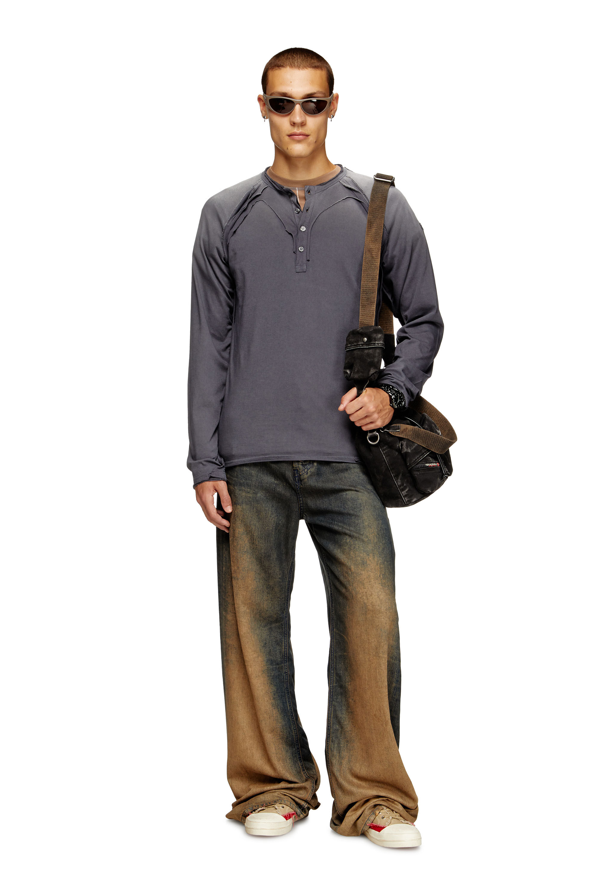 Diesel - T-RAWGY, Herren Langarm-T-Shirt mit Peel-Off-Effekt in Grau - 3