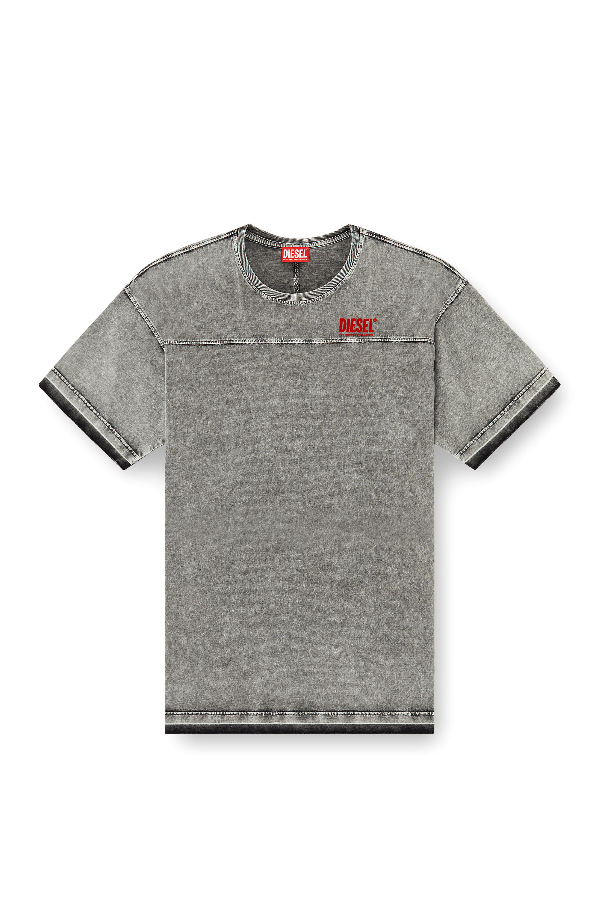 Diesel - T-HOXT, Herren T-Shirt in Denim-Optik mit freigesetzten Säumen in Hellgrau - 2