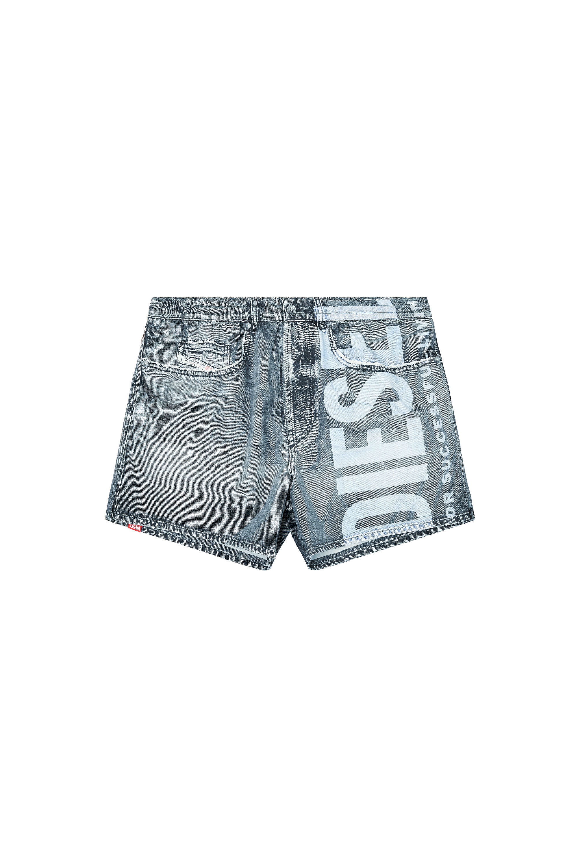 Diesel - KEN-37-DNM, Herren Mittellange Trompe l'œil-Badeshorts aus Denim in Grau - 4