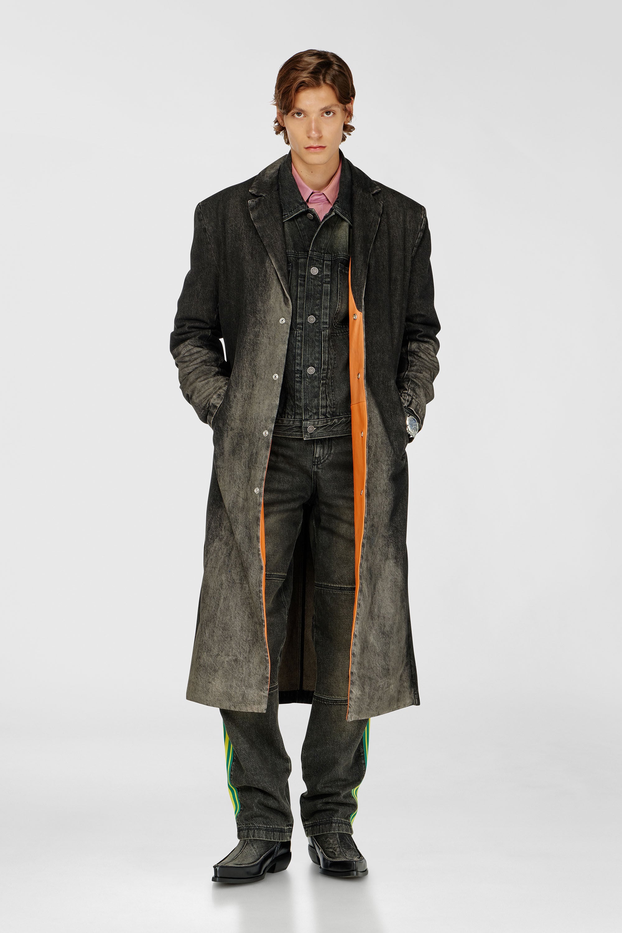 Diesel - D-IANCH-FSJ, Unisex's Long coat in dirty-effect denim in Black/Dark grey - 3