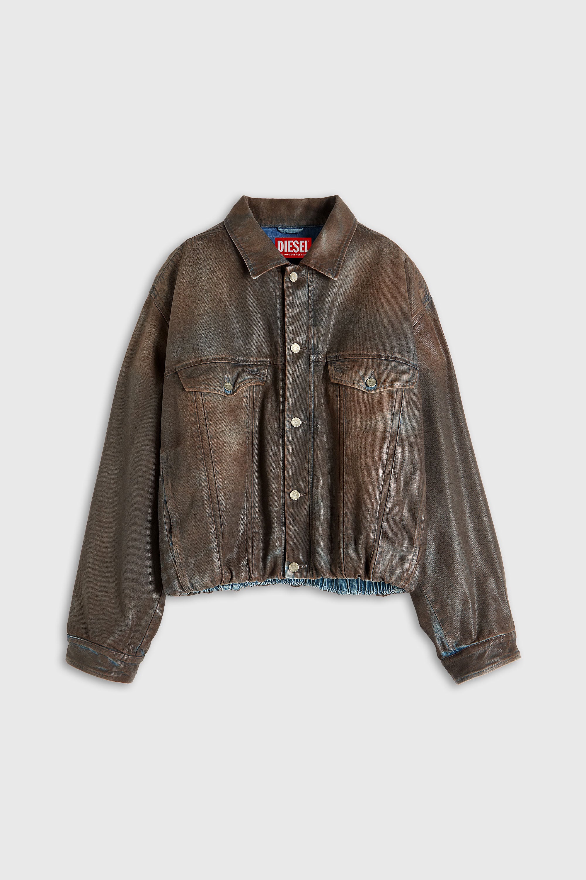 Diesel - D-MORVI-S, Unisex Trucker-Jacke aus beschichtetem Denim in Braun - 2