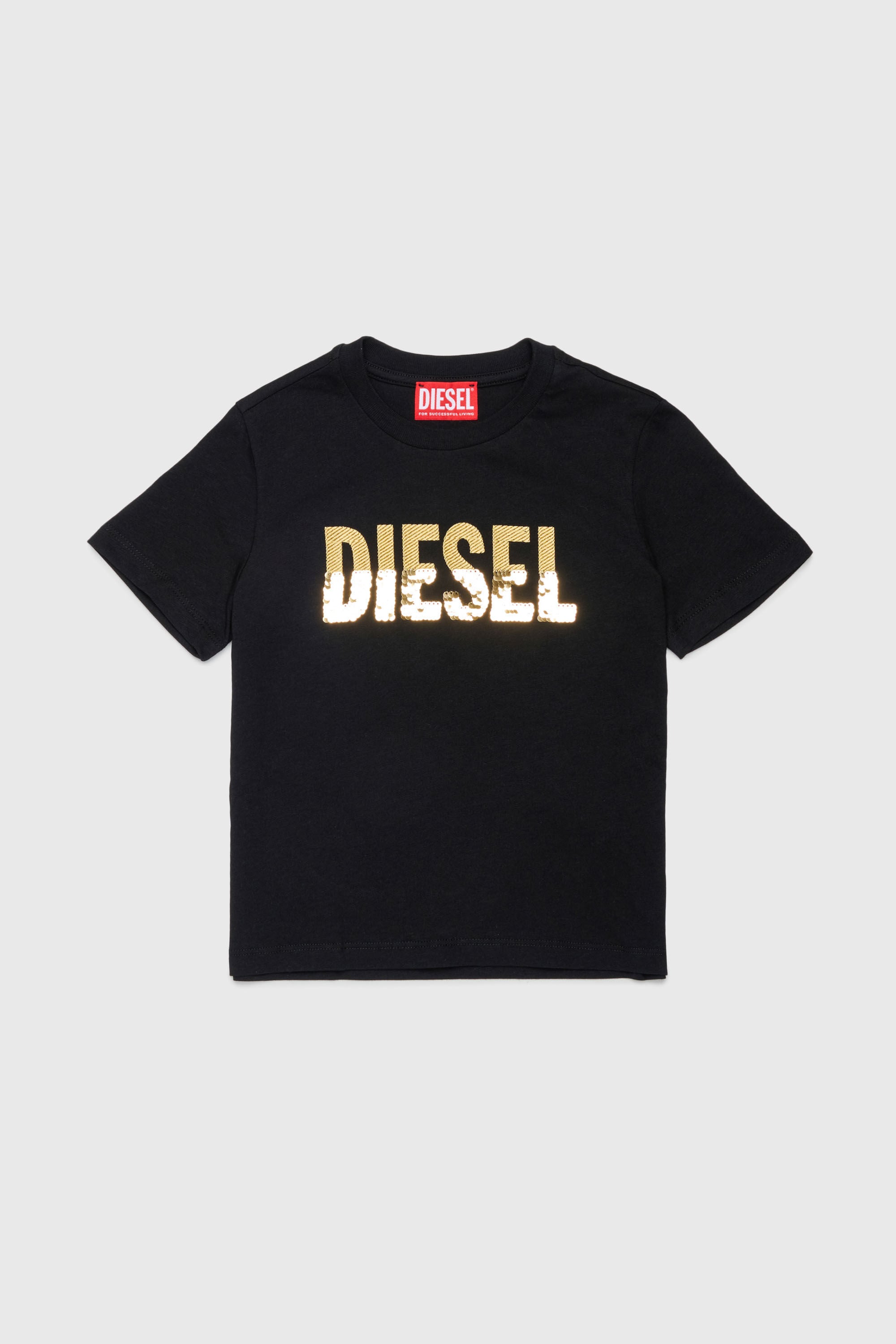 Diesel - TPALLY, Damen Baumwoll-T-Shirt mit Pailletten-Logo in Schwarz - 1