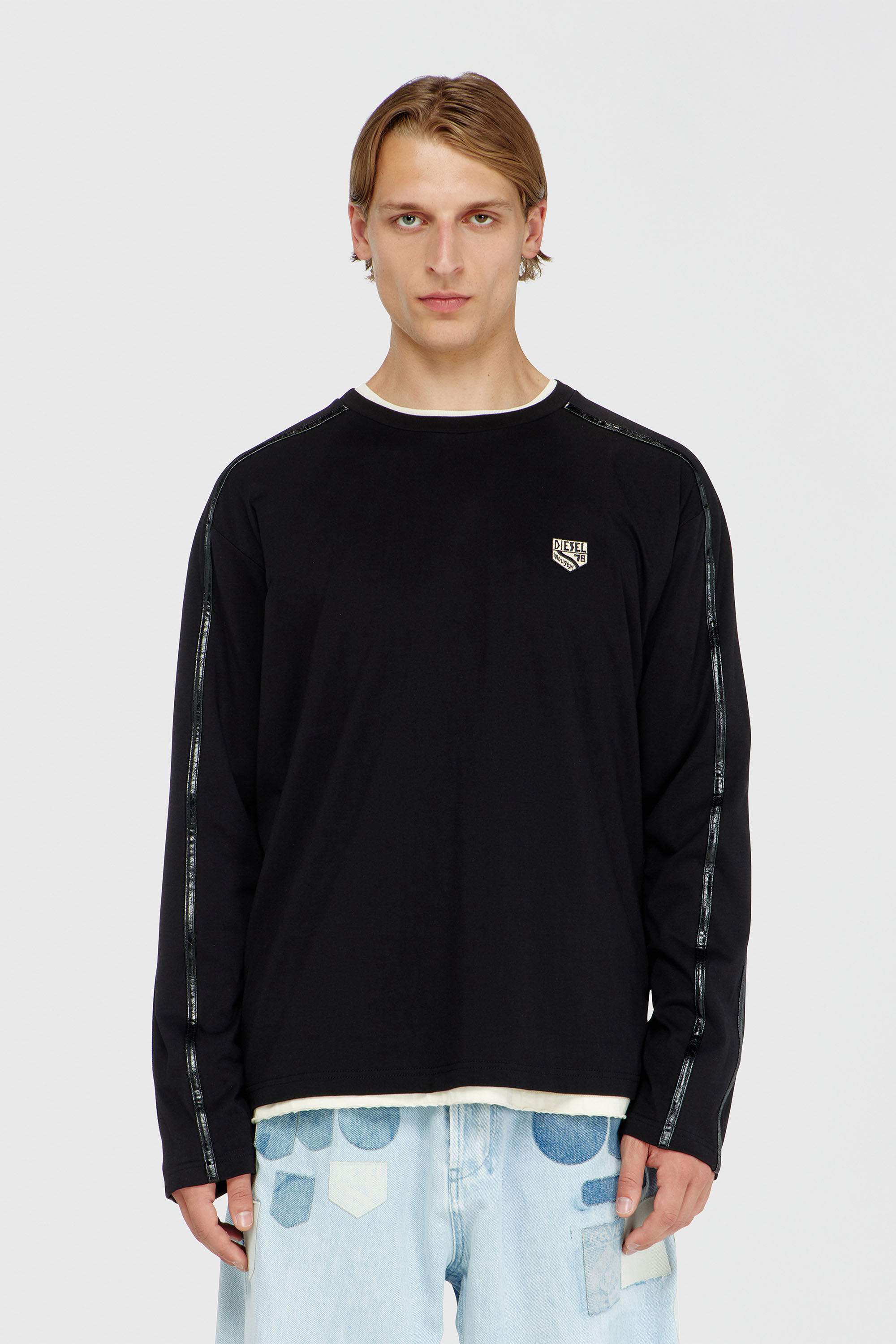 Diesel - T-NORM-LS-FL, Herren Langarm-T-Shirt mit tonalen Abschl&uuml;ssen in Schwarz - 3
