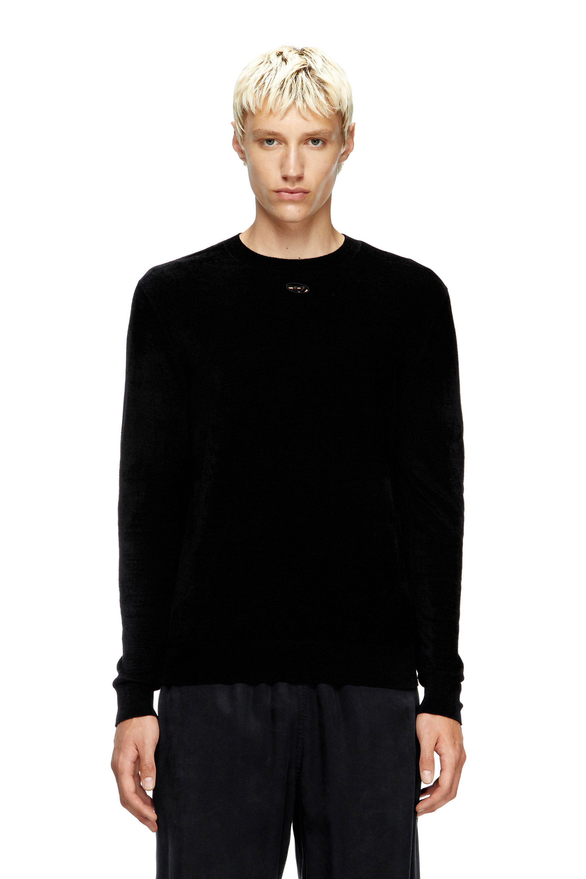 Diesel - K-CEVRO, Herren Pullover aus Chenille mit Cutout-Logo in Schwarz - 3